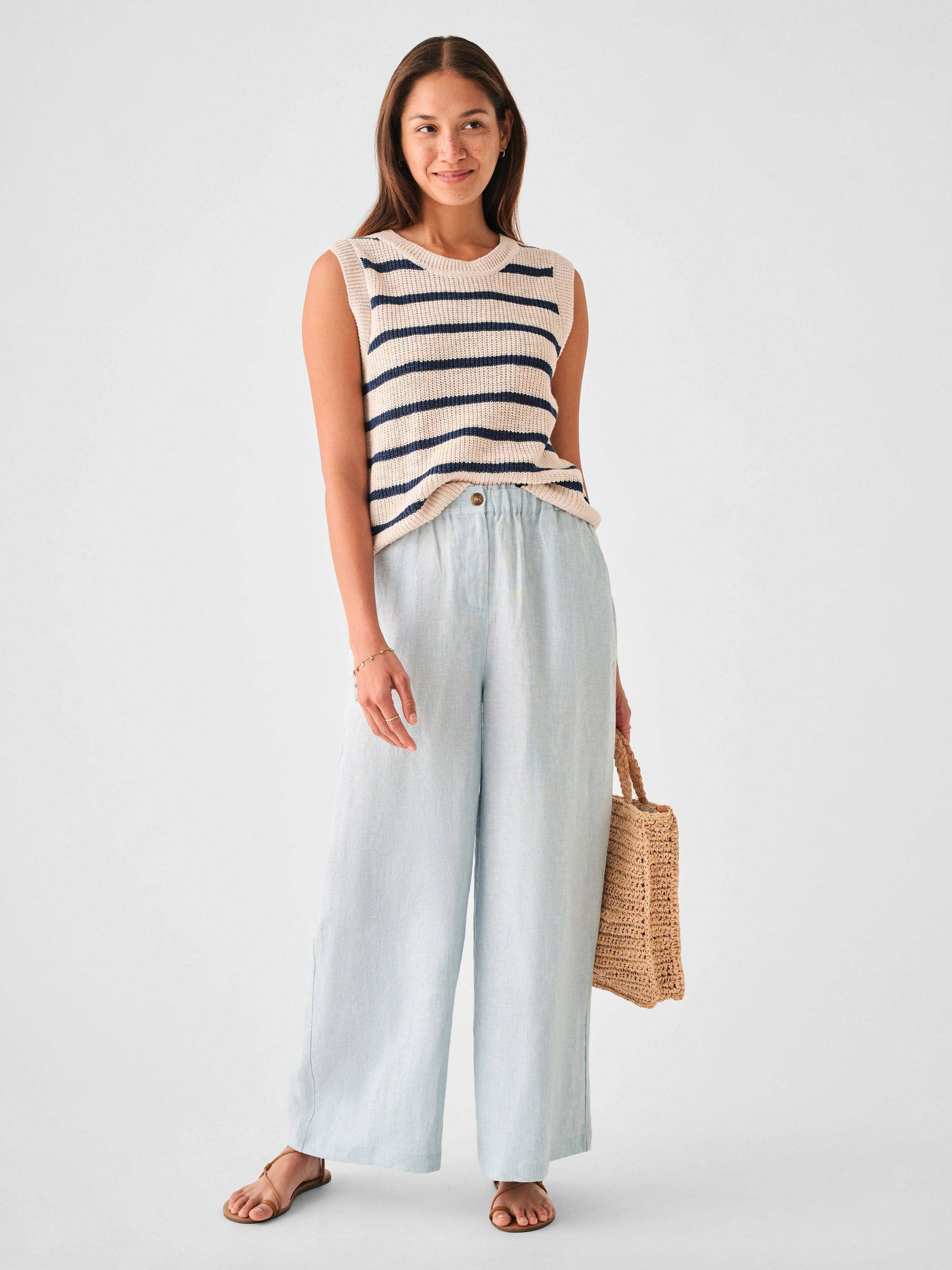 Miramar Linen Sweater Tank - Natural Navy Stripe sold by Faherty product image thumbnail 3