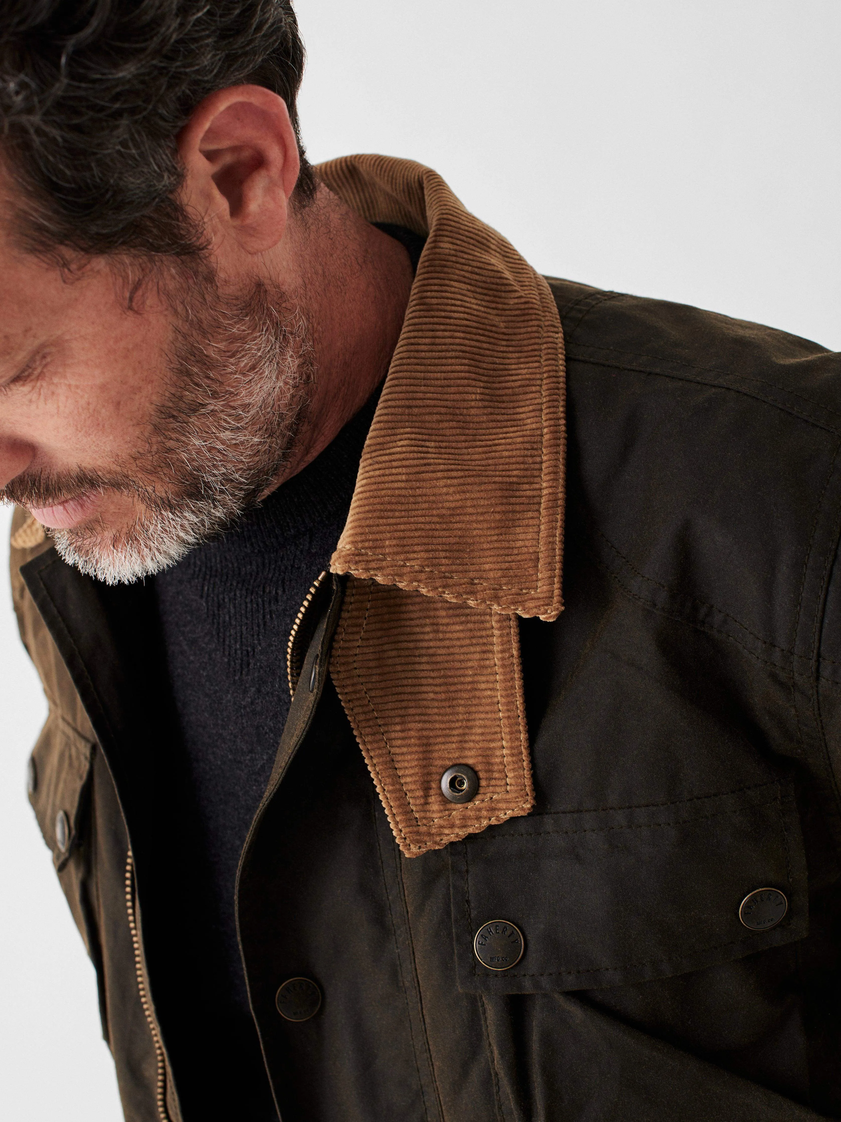 Blanket Lined Waxed 4 Pocket Jacket - Country Olive sold by Faherty product image thumbnail 3