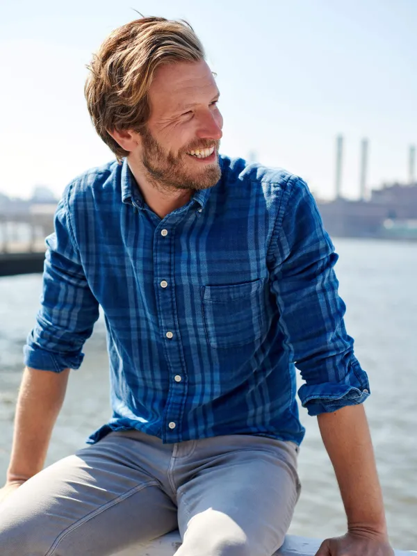 Tony Doublecloth Shirt - Indigo Mist sold by Faherty