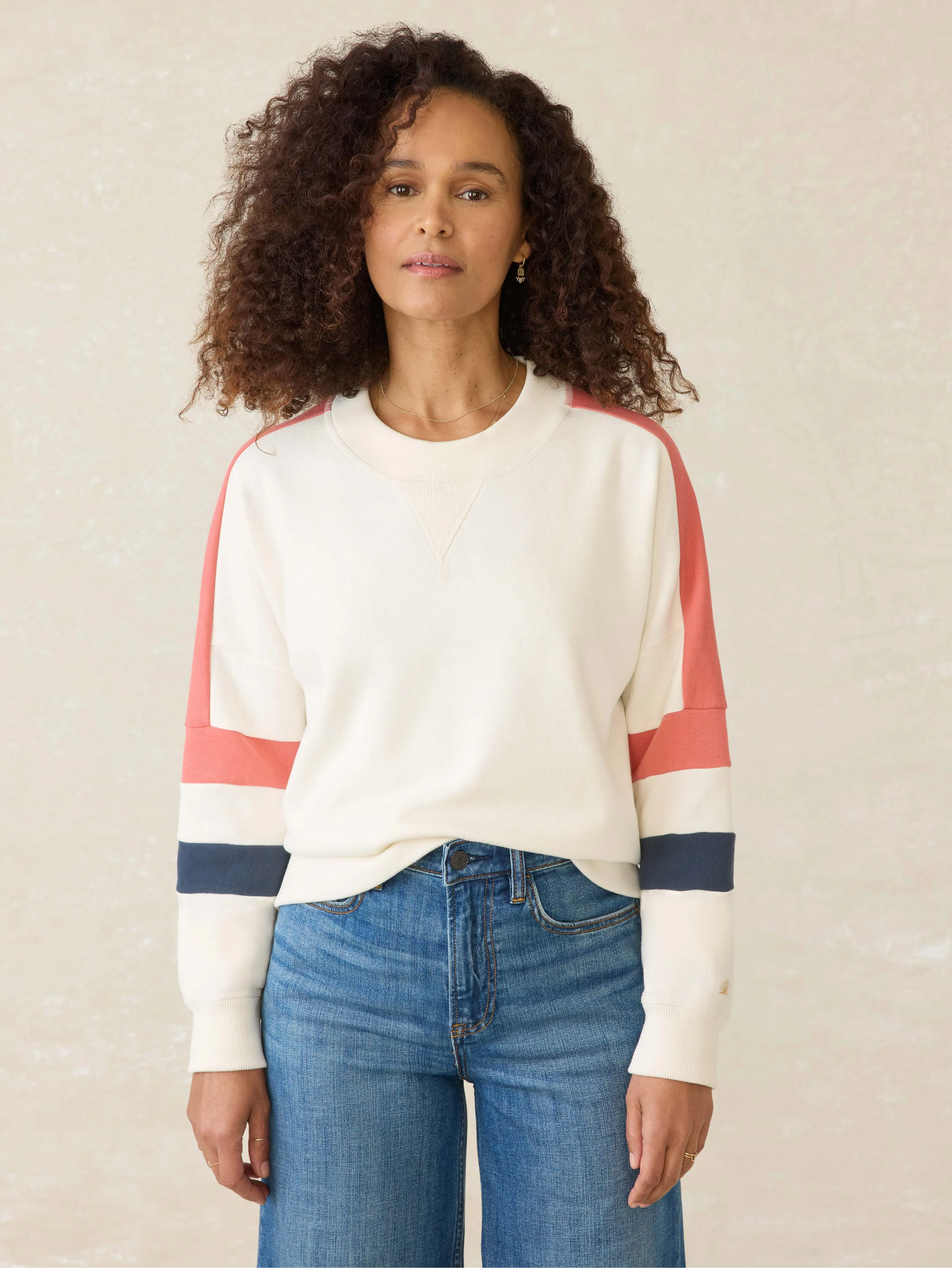 High Standard Fleece Varsity Crew - Rosewood Field sold by Faherty