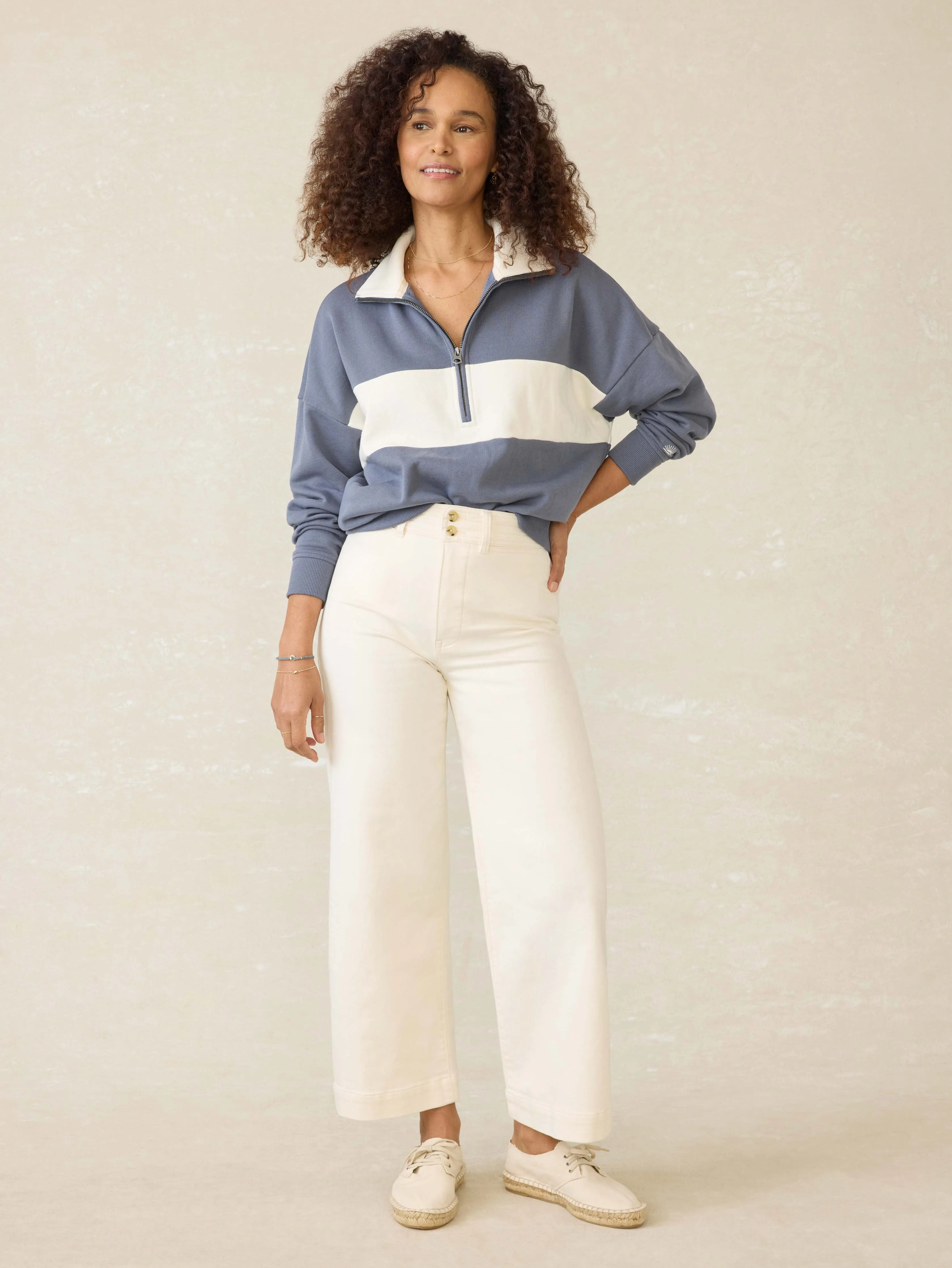 High Standard Fleece Quarter Zip - Blue Coast Stripe sold by Faherty