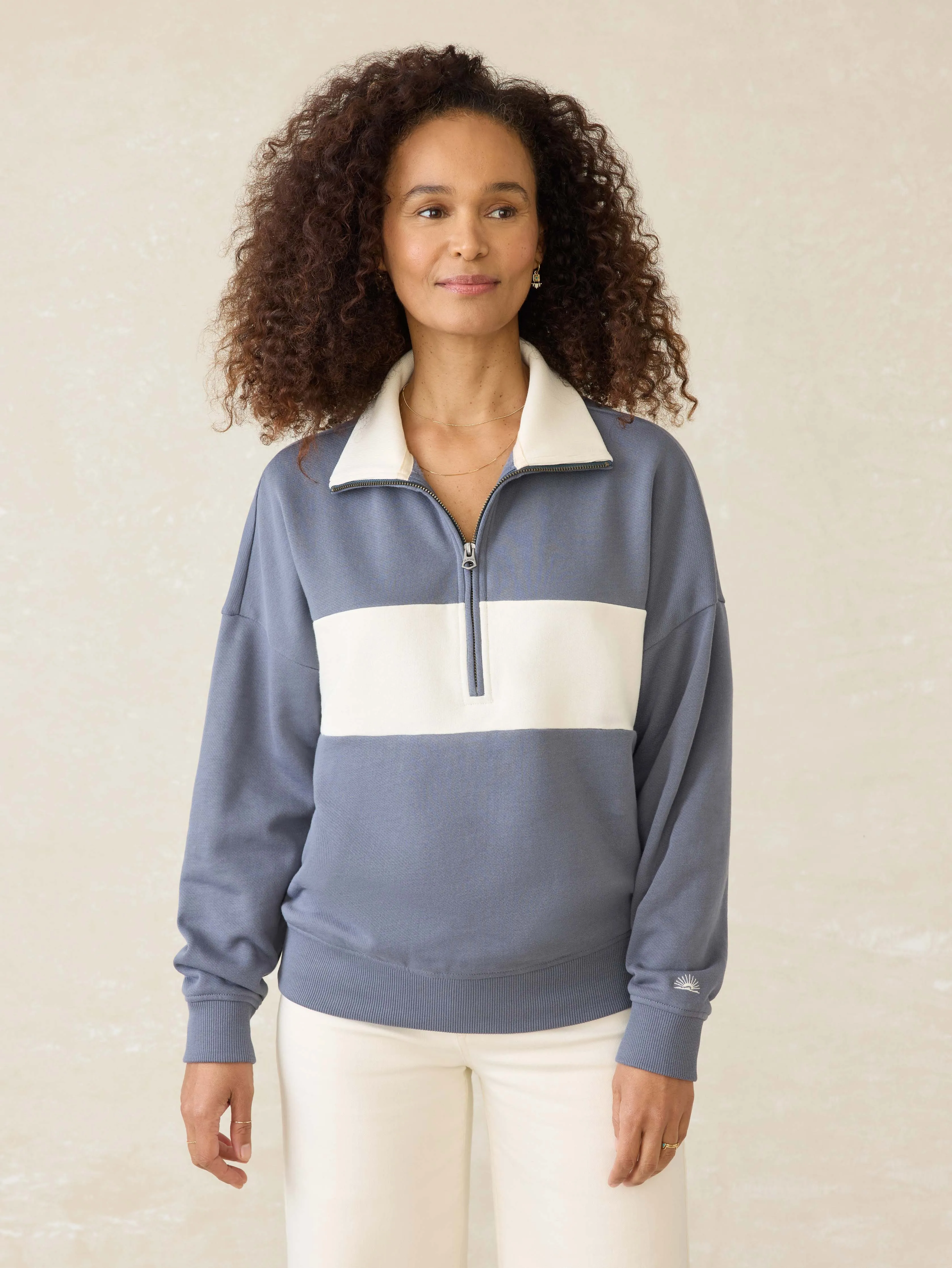High Standard Fleece Quarter Zip - Blue Coast Stripe sold by Faherty product image thumbnail 4