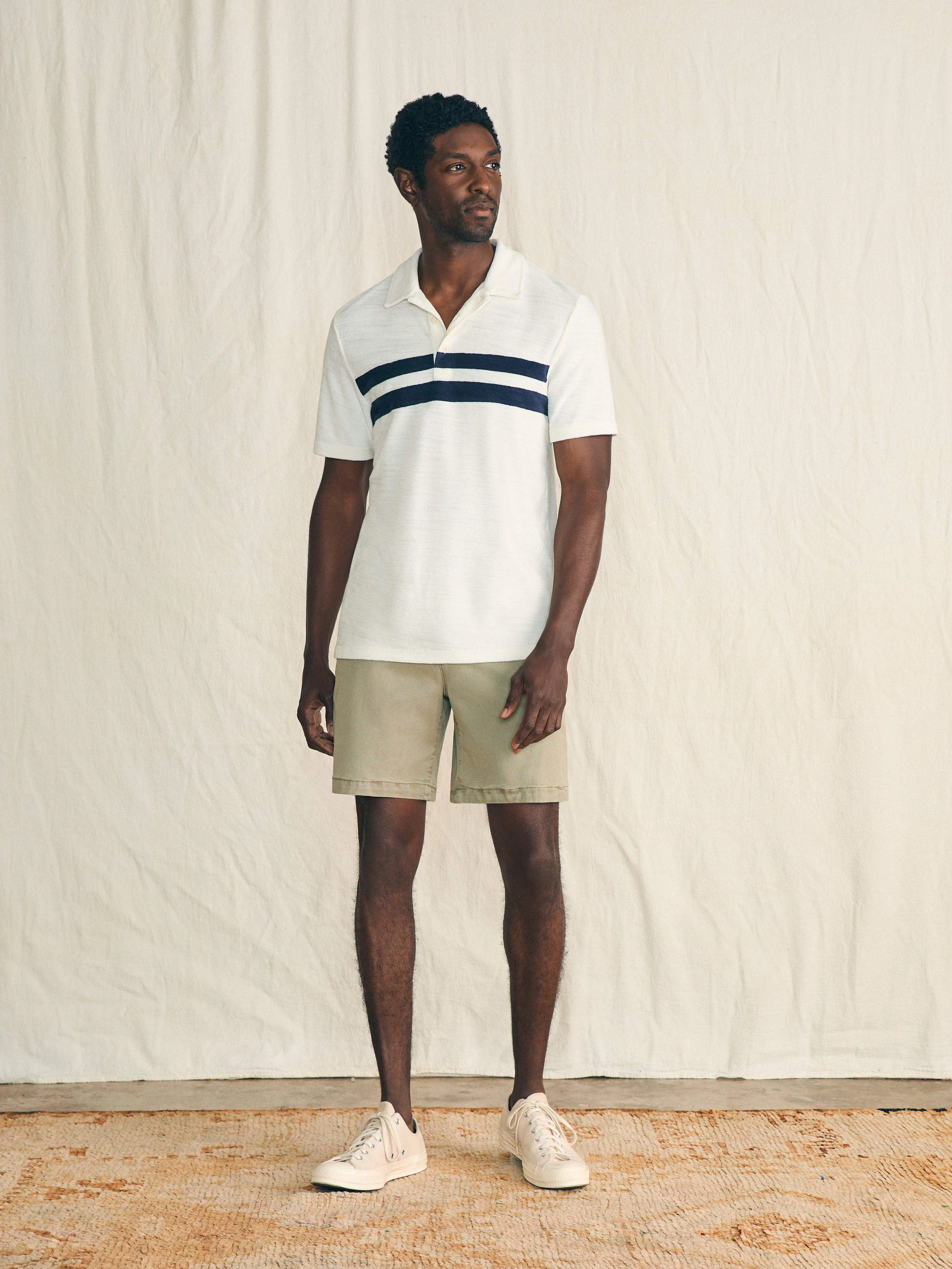 Cabana Towel Terry Surf Stripe Polo - Vintage White sold by Faherty product image thumbnail 4