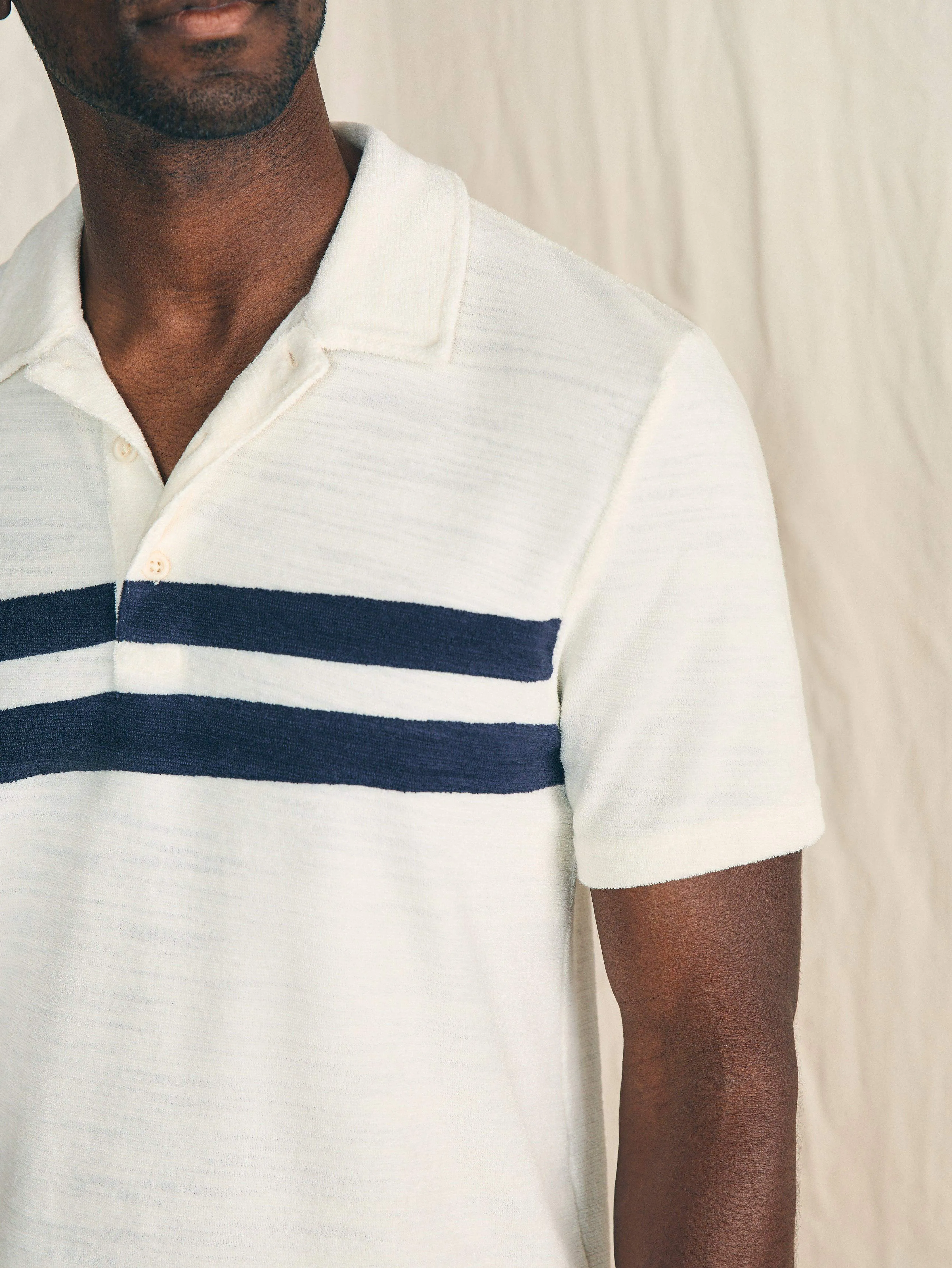 Cabana Towel Terry Surf Stripe Polo - Vintage White sold by Faherty product image thumbnail 2