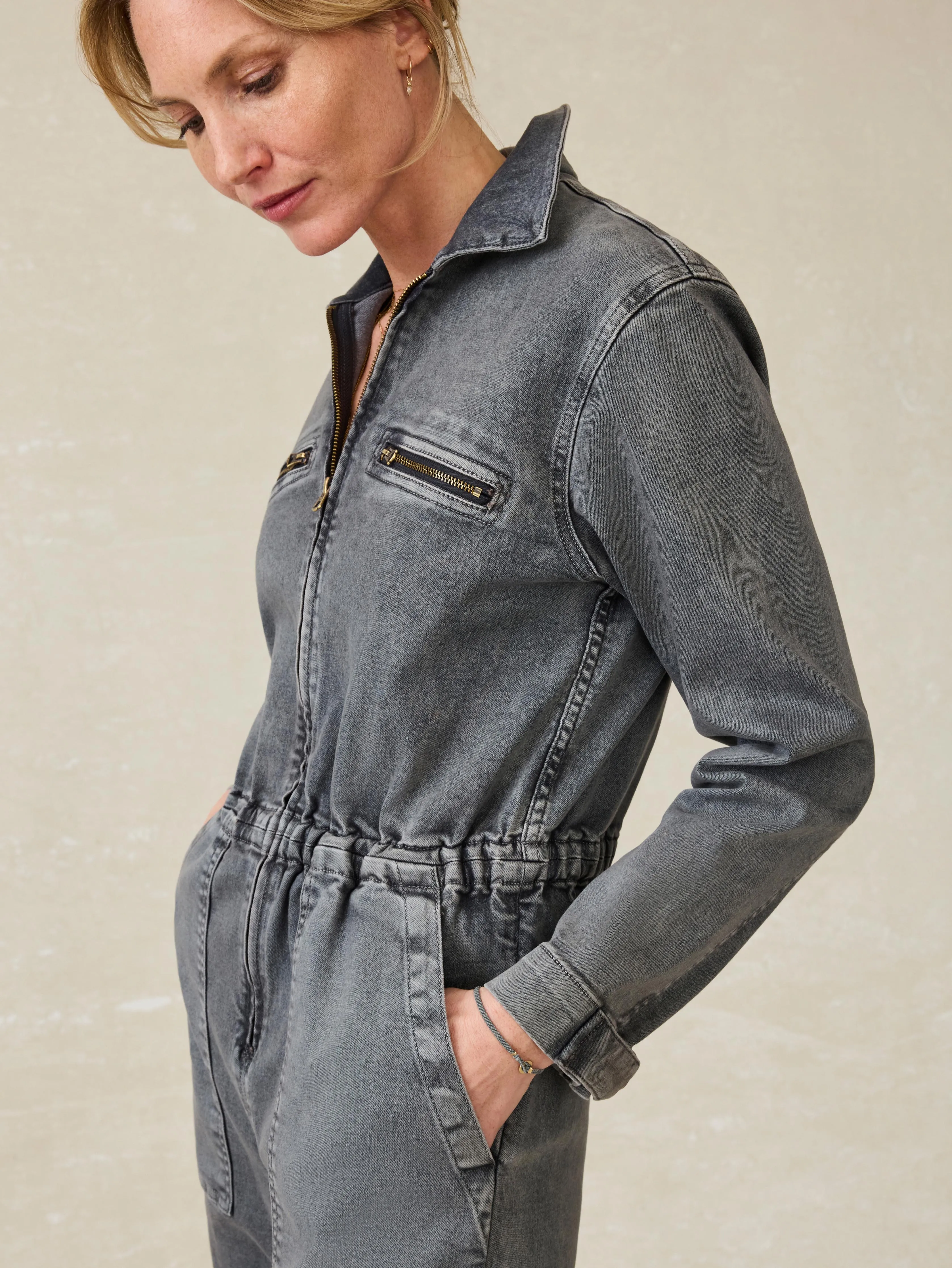 Sunwashed Denim Jumpsuit - Washed Black sold by Faherty product image thumbnail 4