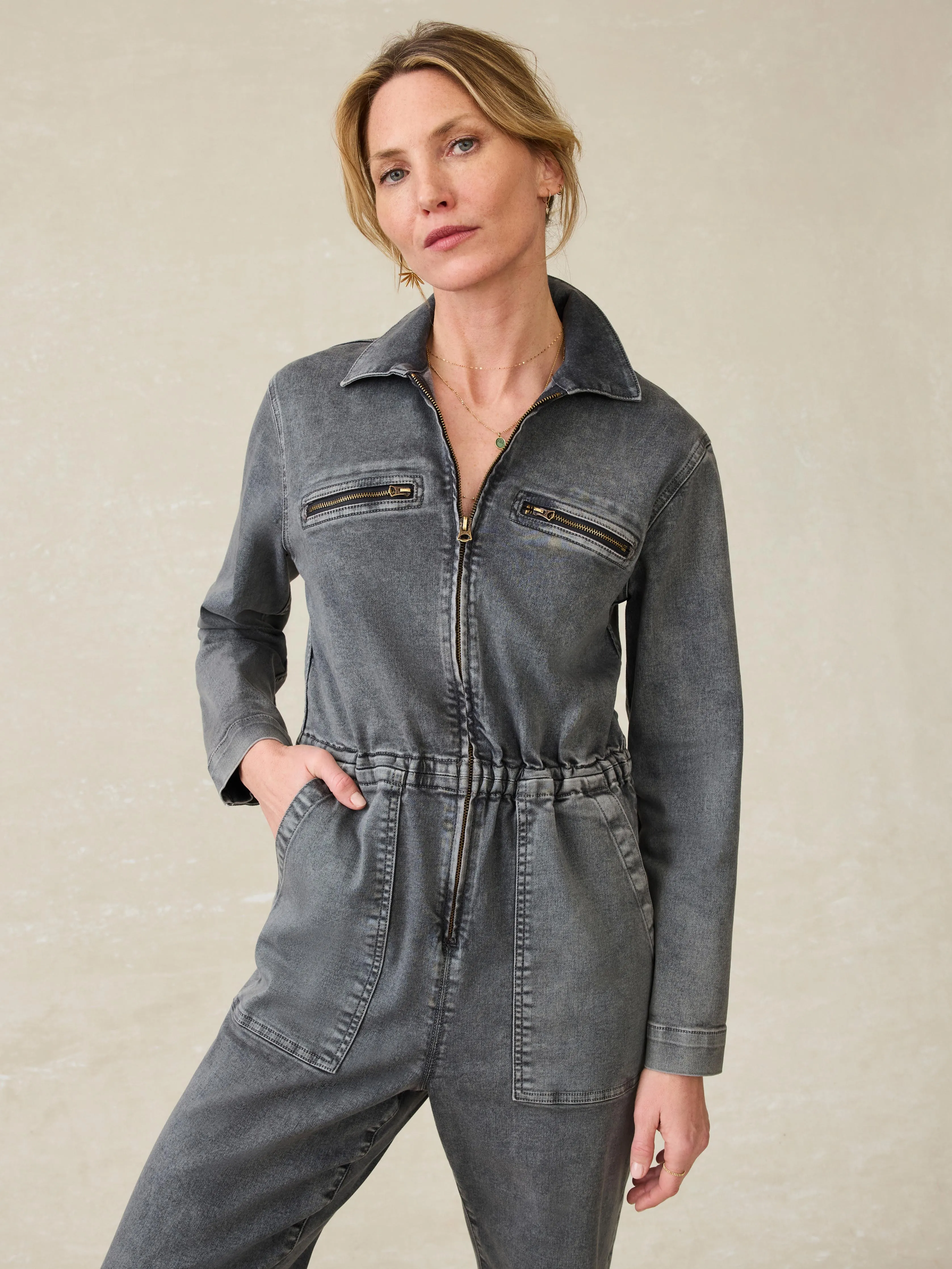 Sunwashed Denim Jumpsuit - Washed Black sold by Faherty product image thumbnail 2