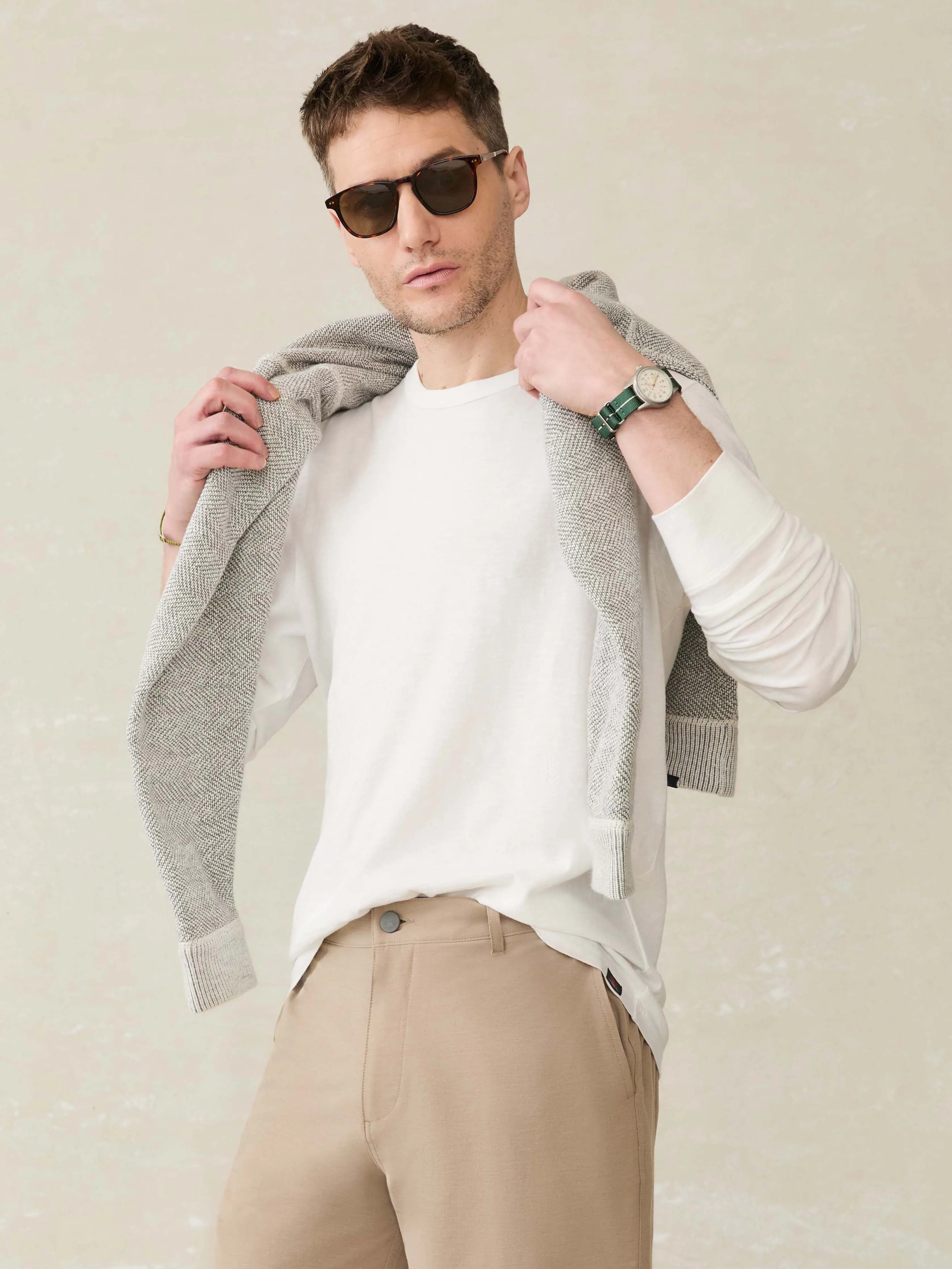 Long-Sleeve Sunwashed Regenerative Cotton Tee - White sold by Faherty product image thumbnail 4