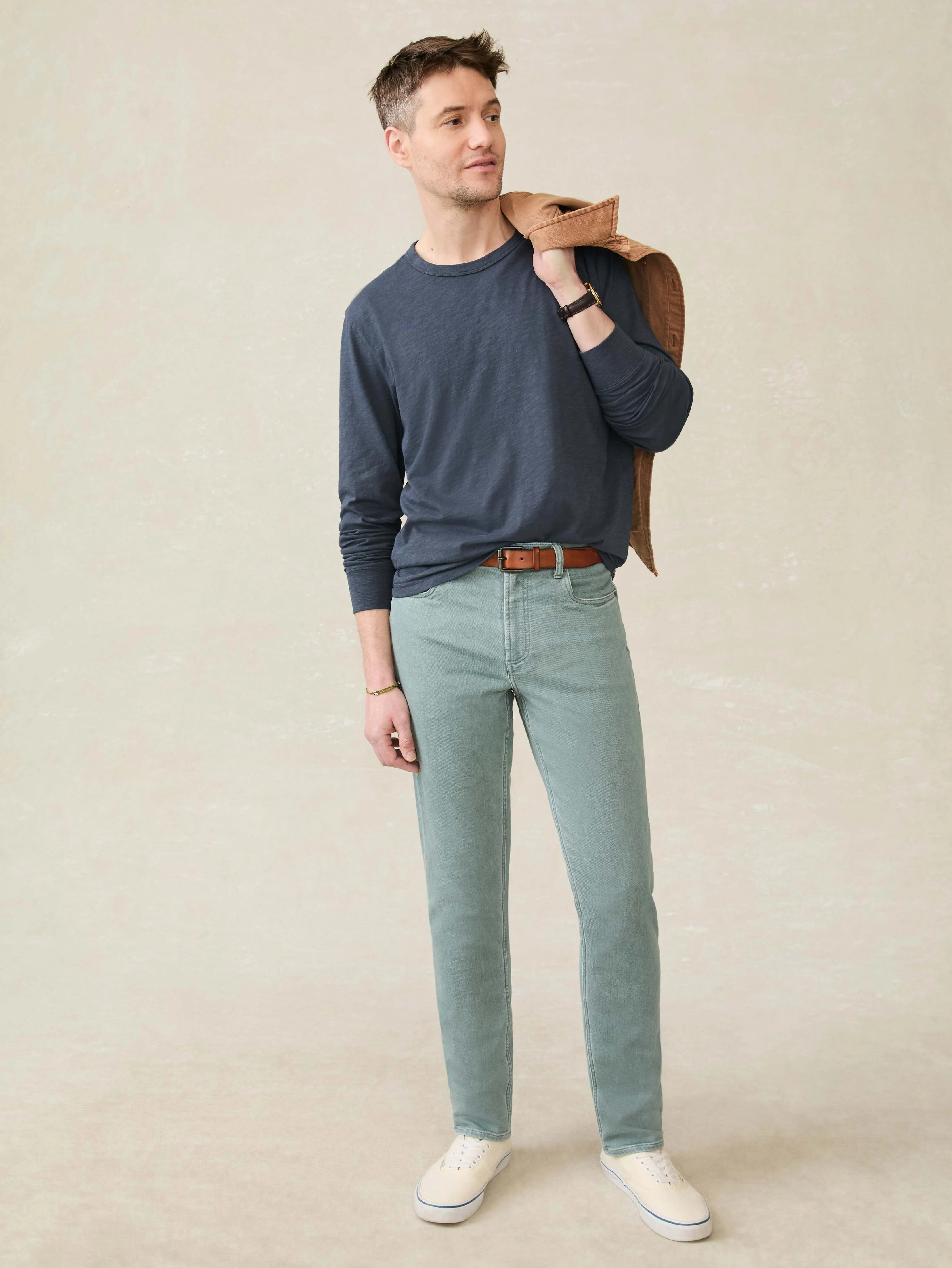 Long-Sleeve Sunwashed Regenerative Cotton Tee - Dune Navy sold by Faherty product image thumbnail 4