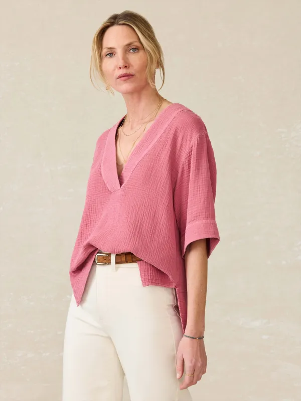 Dune Cotton Gauze Short Sleeve Popover - Heather Rose sold by Faherty