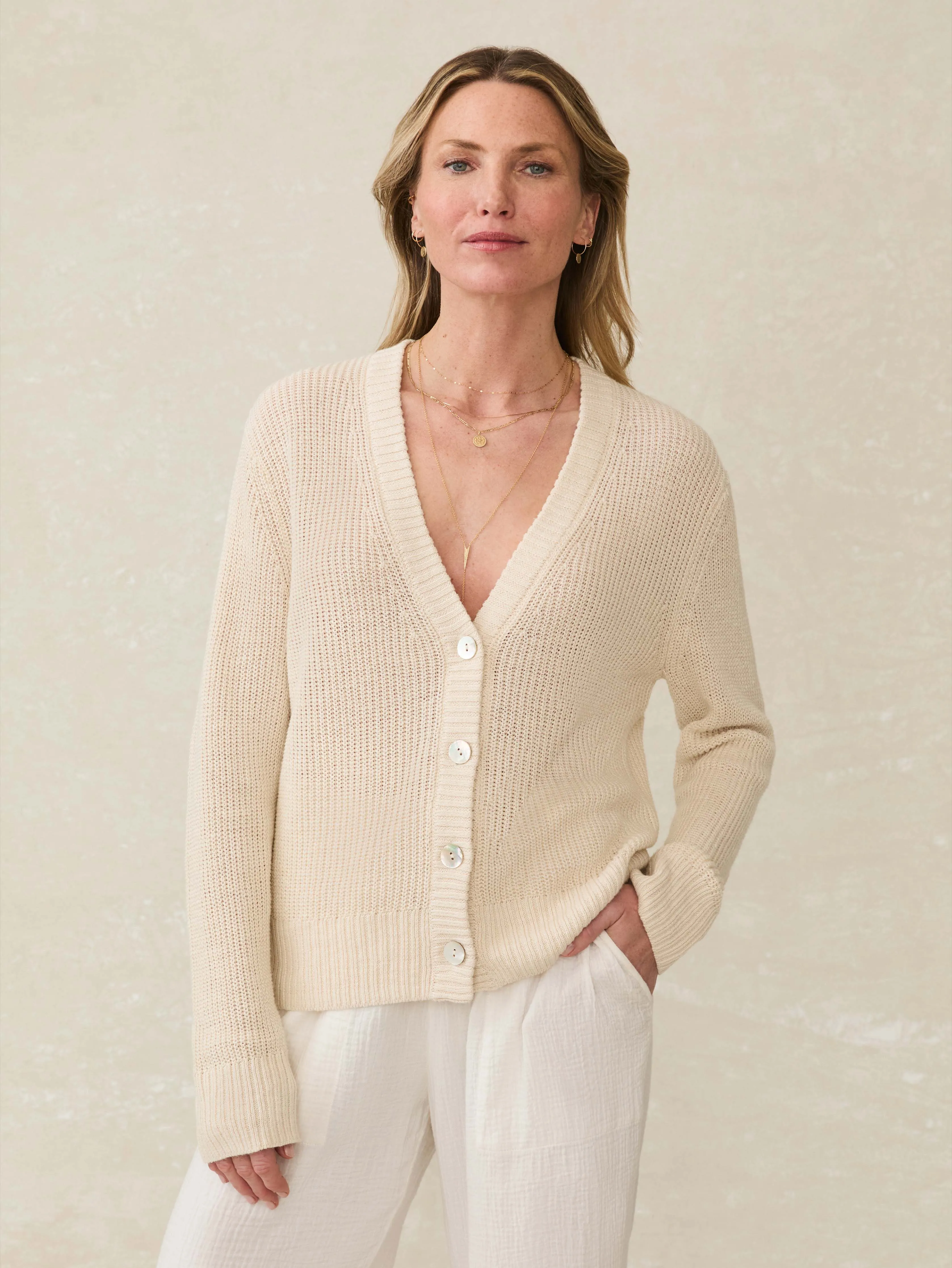 Miramar Linen Cardigan - Summer Sand sold by Faherty