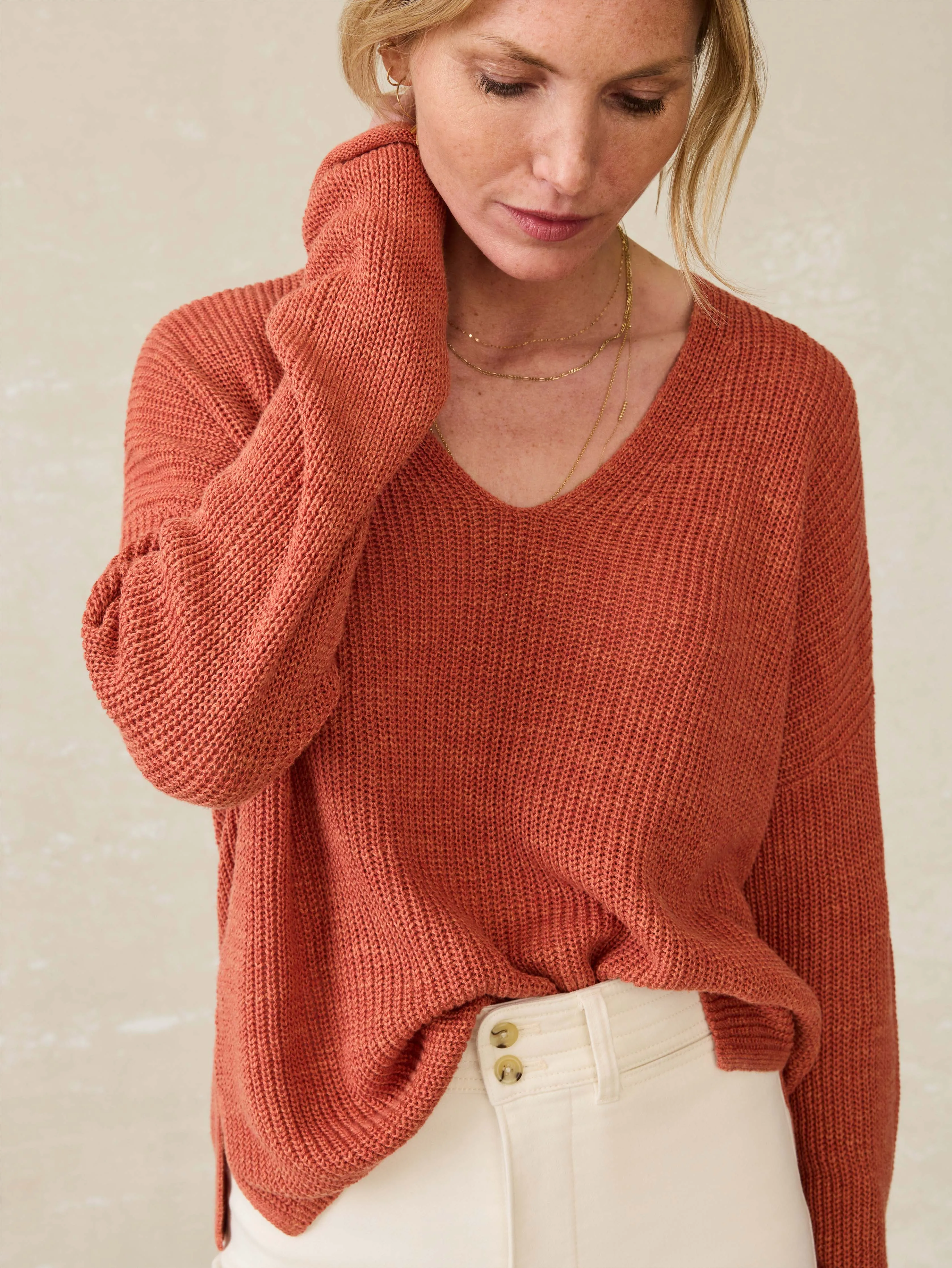 Miramar Linen V-Neck Sweater - Red Rock sold by Faherty product image thumbnail 2