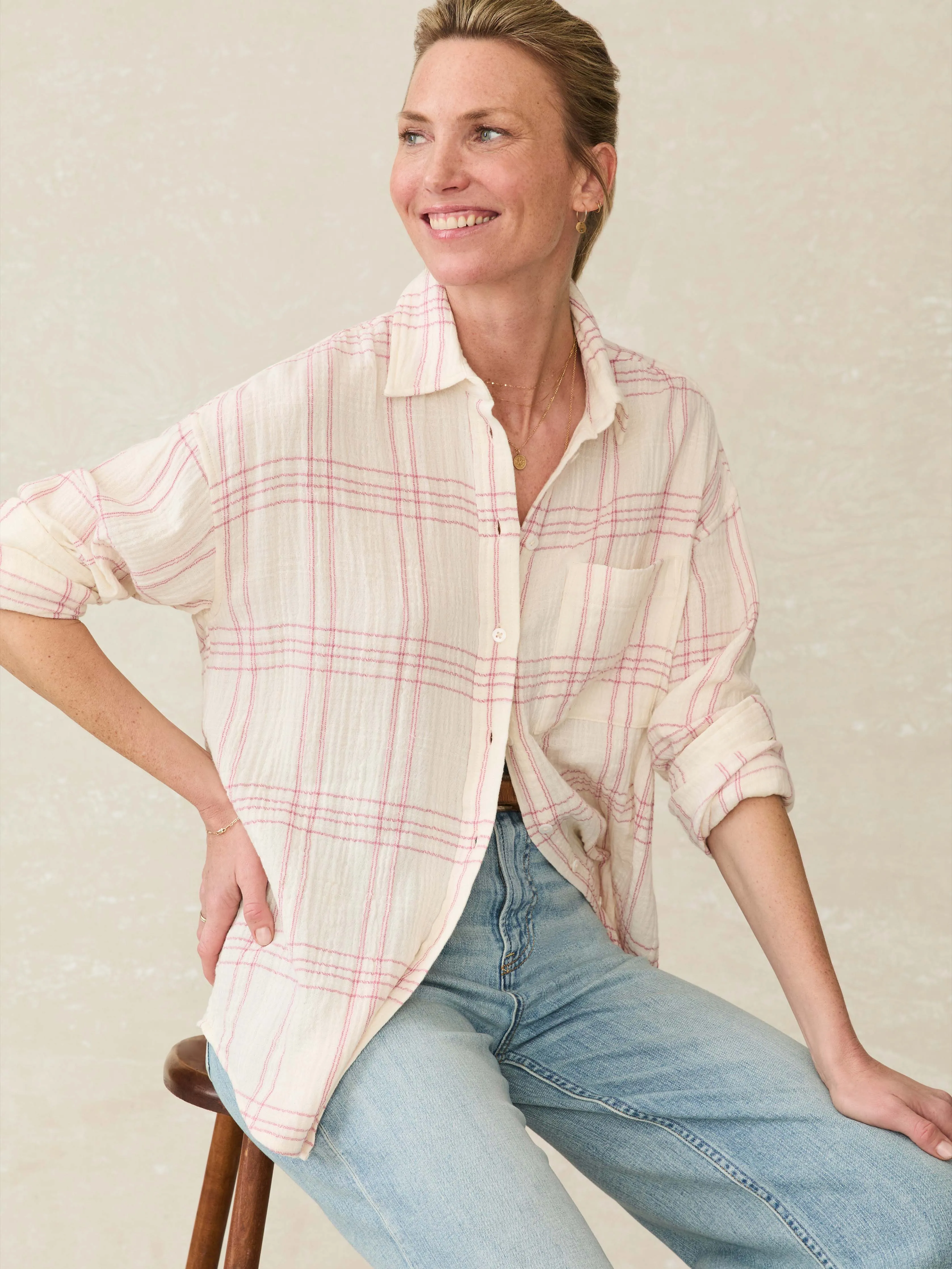 Dune Cotton Gauze Relaxed Shirt - Rose Cove Plaid sold by Faherty