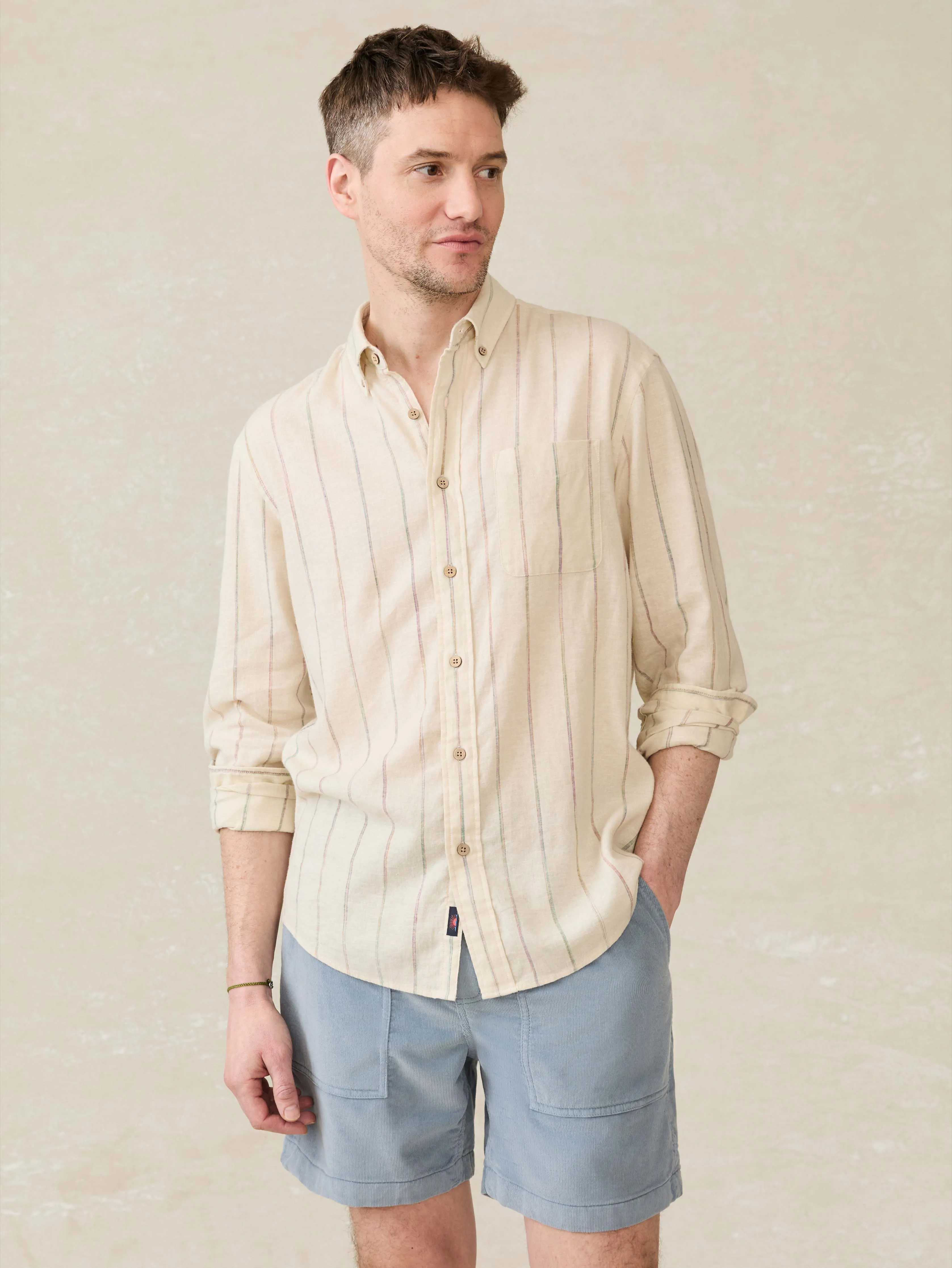 Long-Sleeve Breeze Shirt - Cloud Beach Stripe sold by Faherty