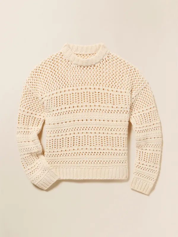 Whitecap Crochet Sweater - Cream sold by Faherty