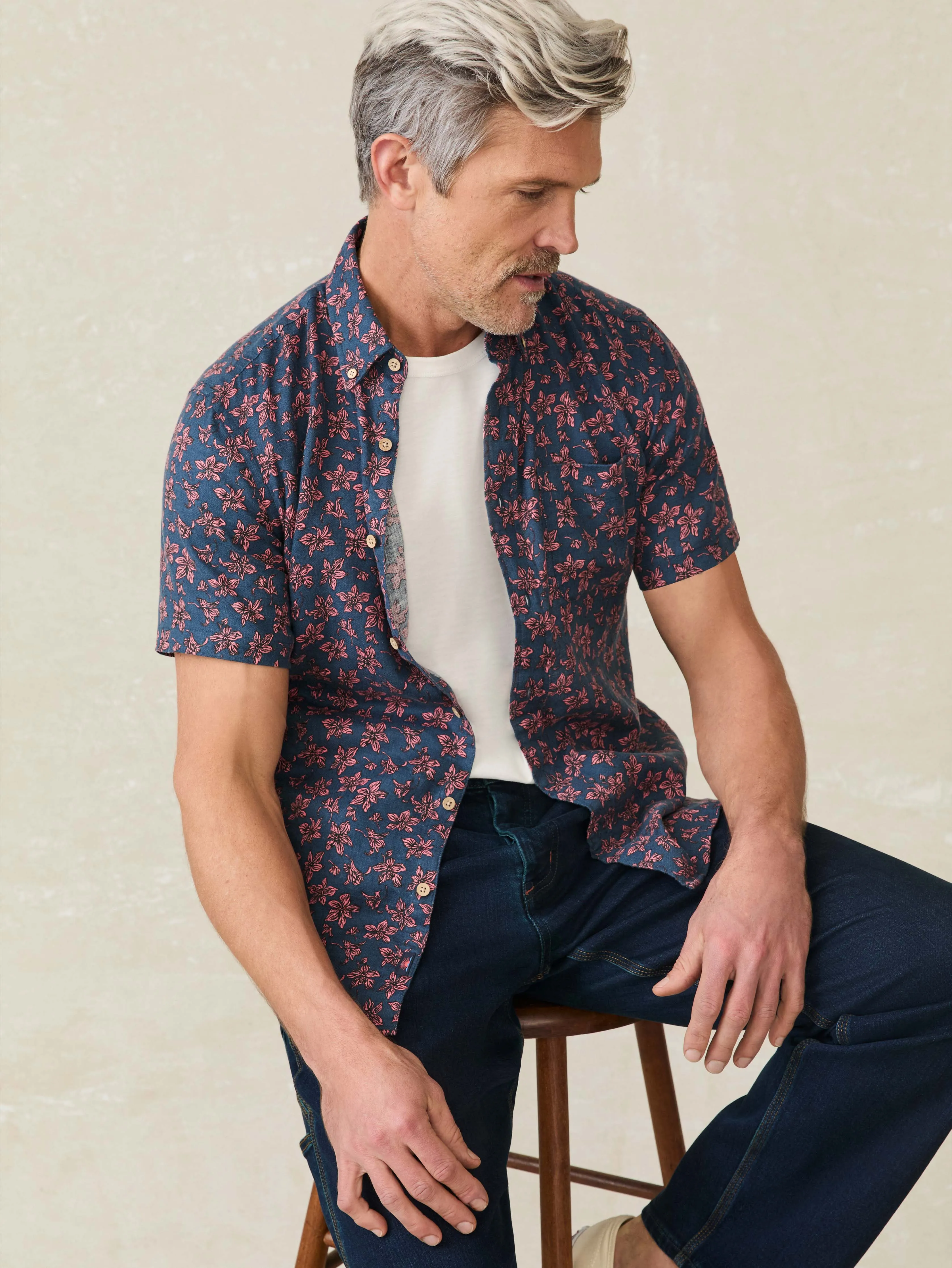 Short-Sleeve Breeze Shirt - Berry Navy Floral sold by Faherty product image thumbnail 3