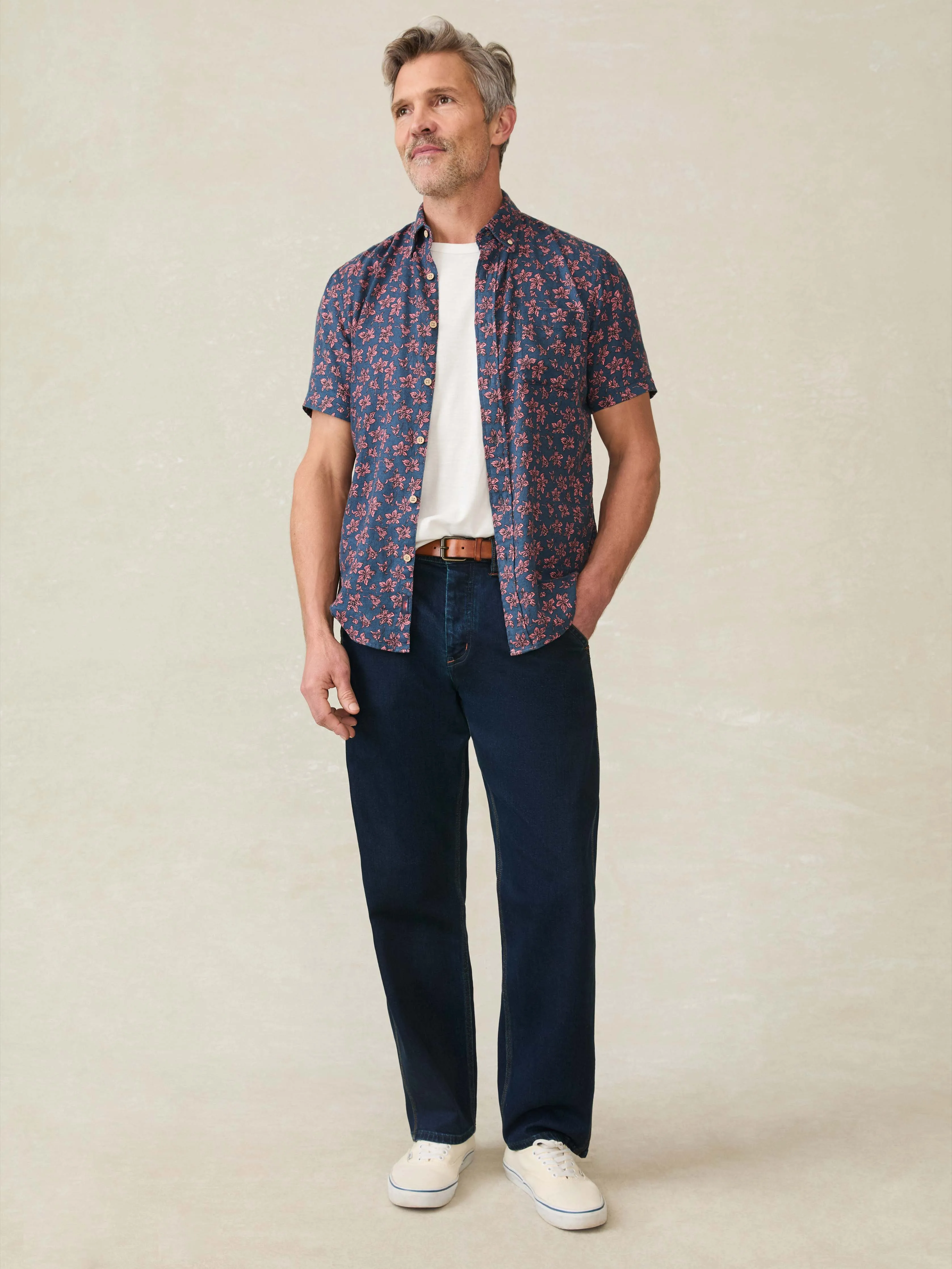 Short-Sleeve Breeze Shirt - Berry Navy Floral sold by Faherty product image thumbnail 4