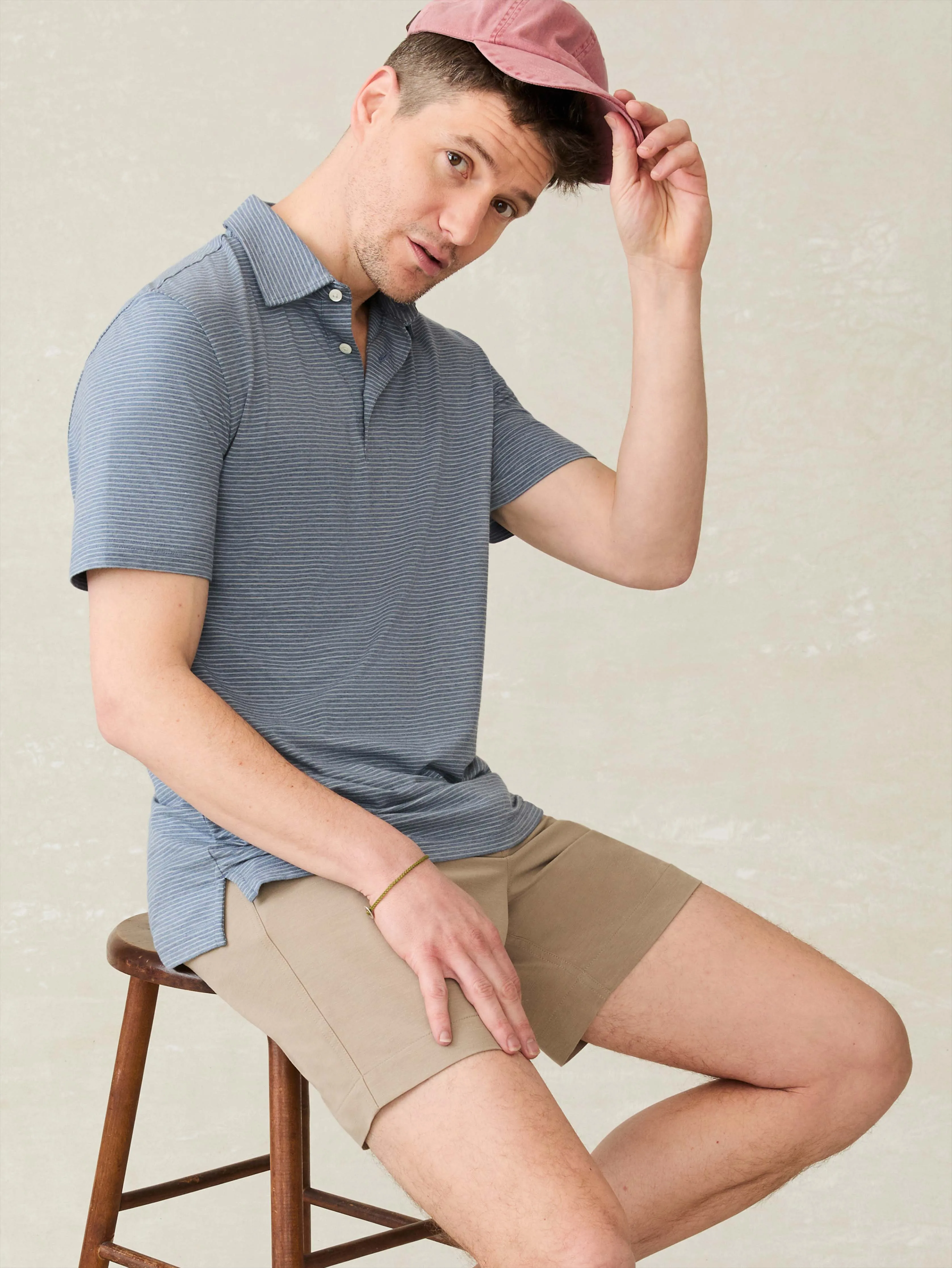 Short-Sleeve Movement™ Polo - Azure Beach Stripe sold by Faherty product image thumbnail 2