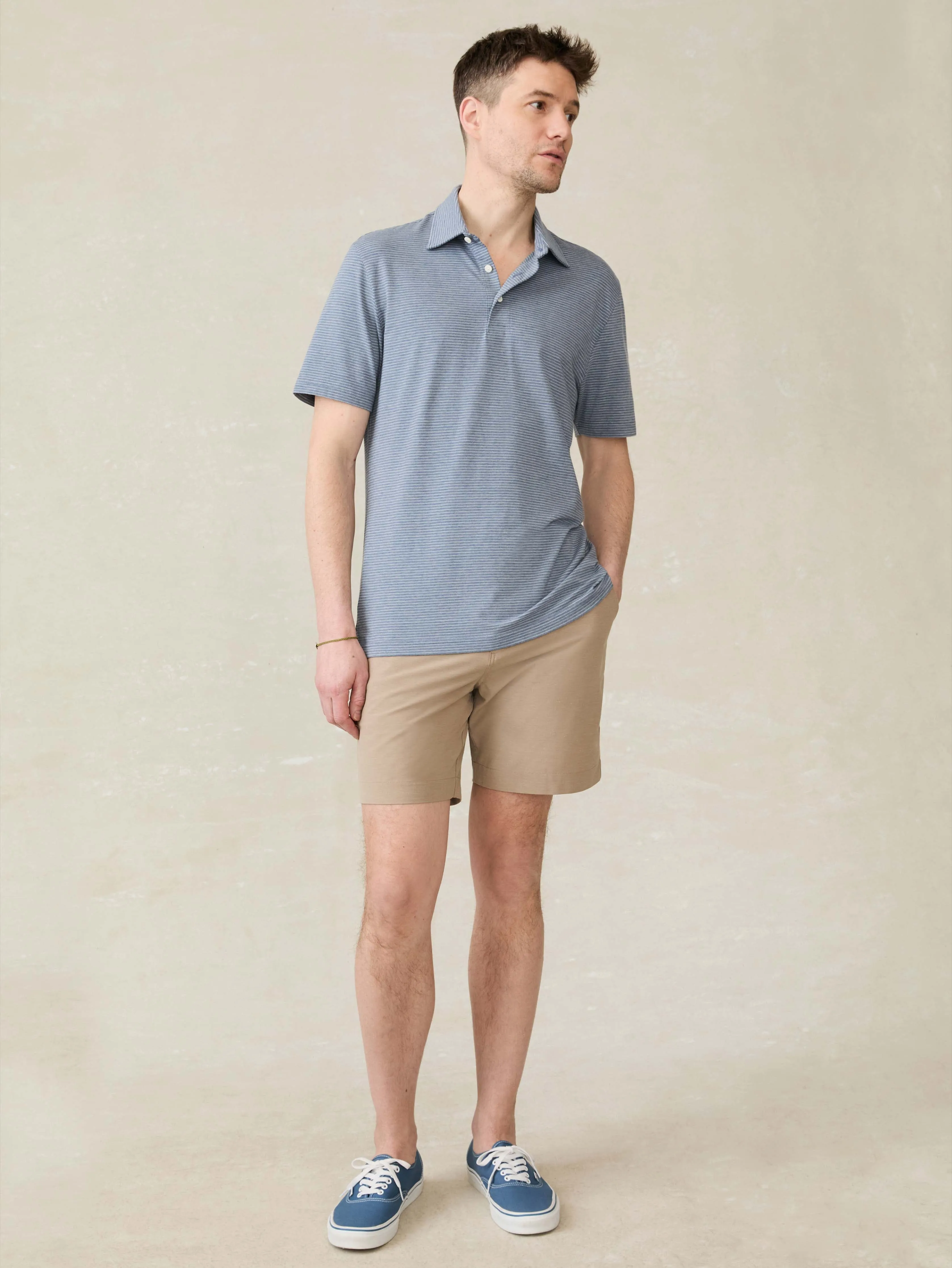 Short-Sleeve Movement™ Polo - Azure Beach Stripe sold by Faherty product image thumbnail 5