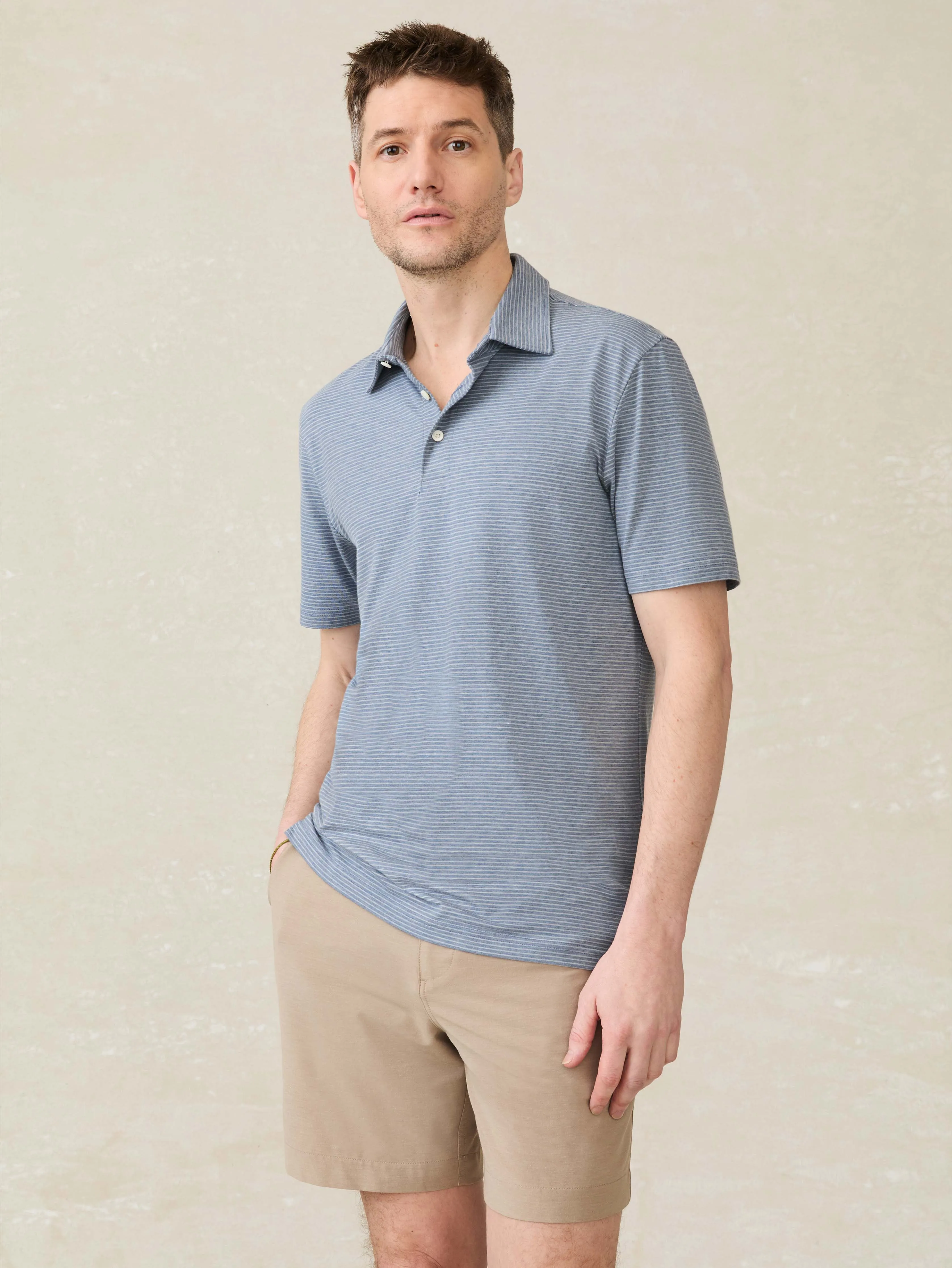 Short-Sleeve Movement™ Polo - Azure Beach Stripe sold by Faherty