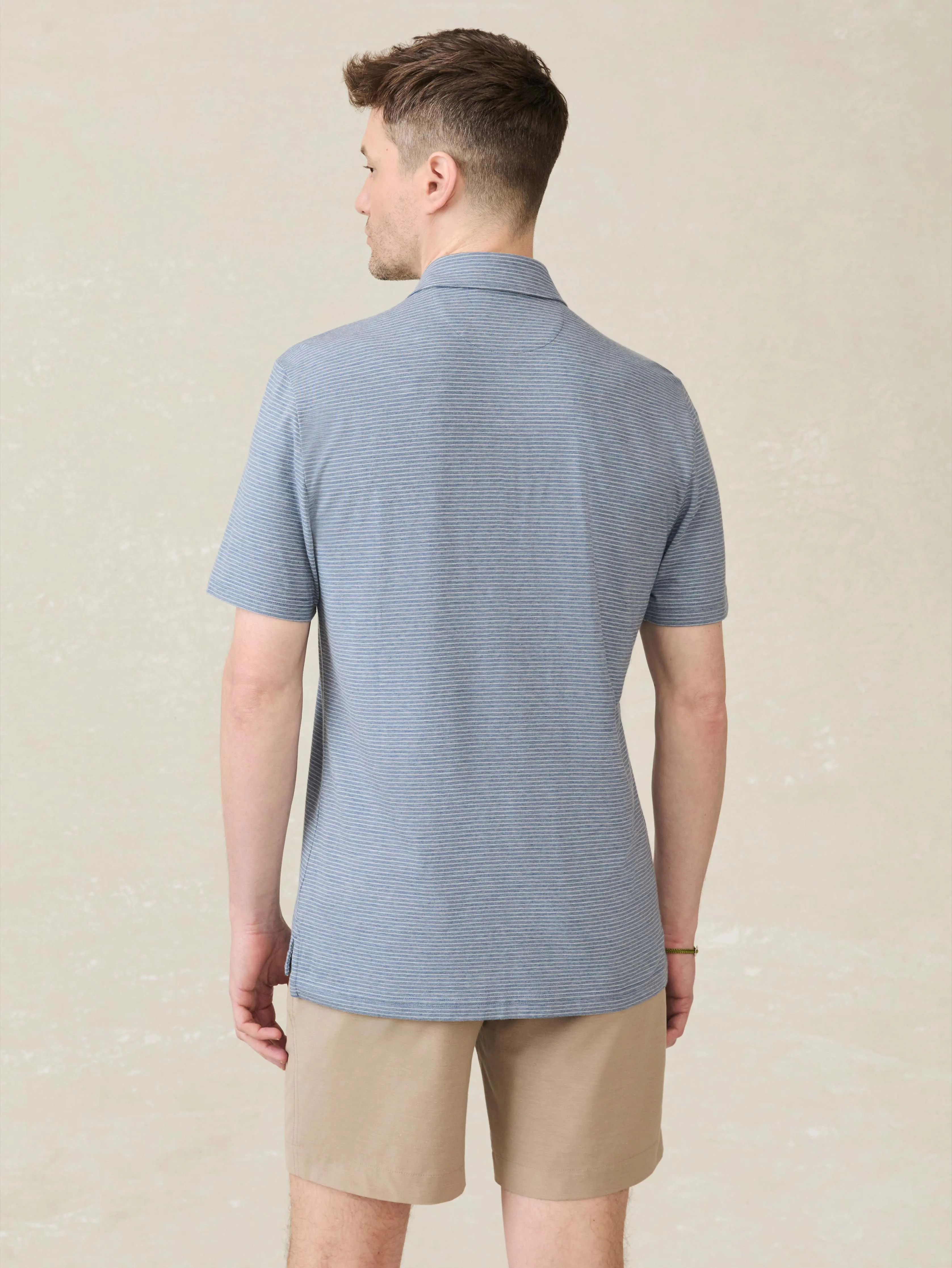 Short-Sleeve Movement™ Polo - Azure Beach Stripe sold by Faherty product image thumbnail 4