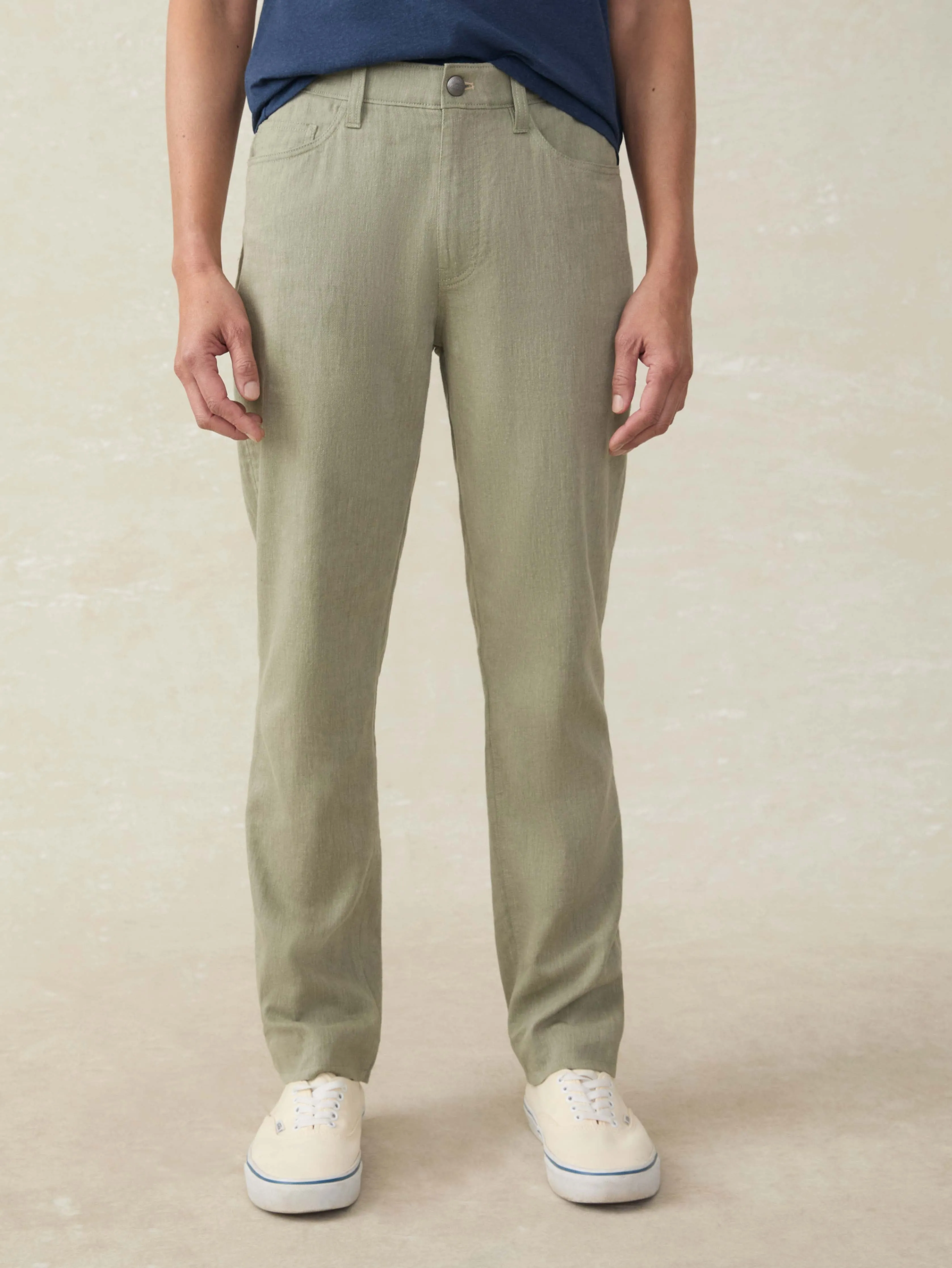 Movement™ Linen 5-Pocket Pant - Sage Cliff sold by Faherty