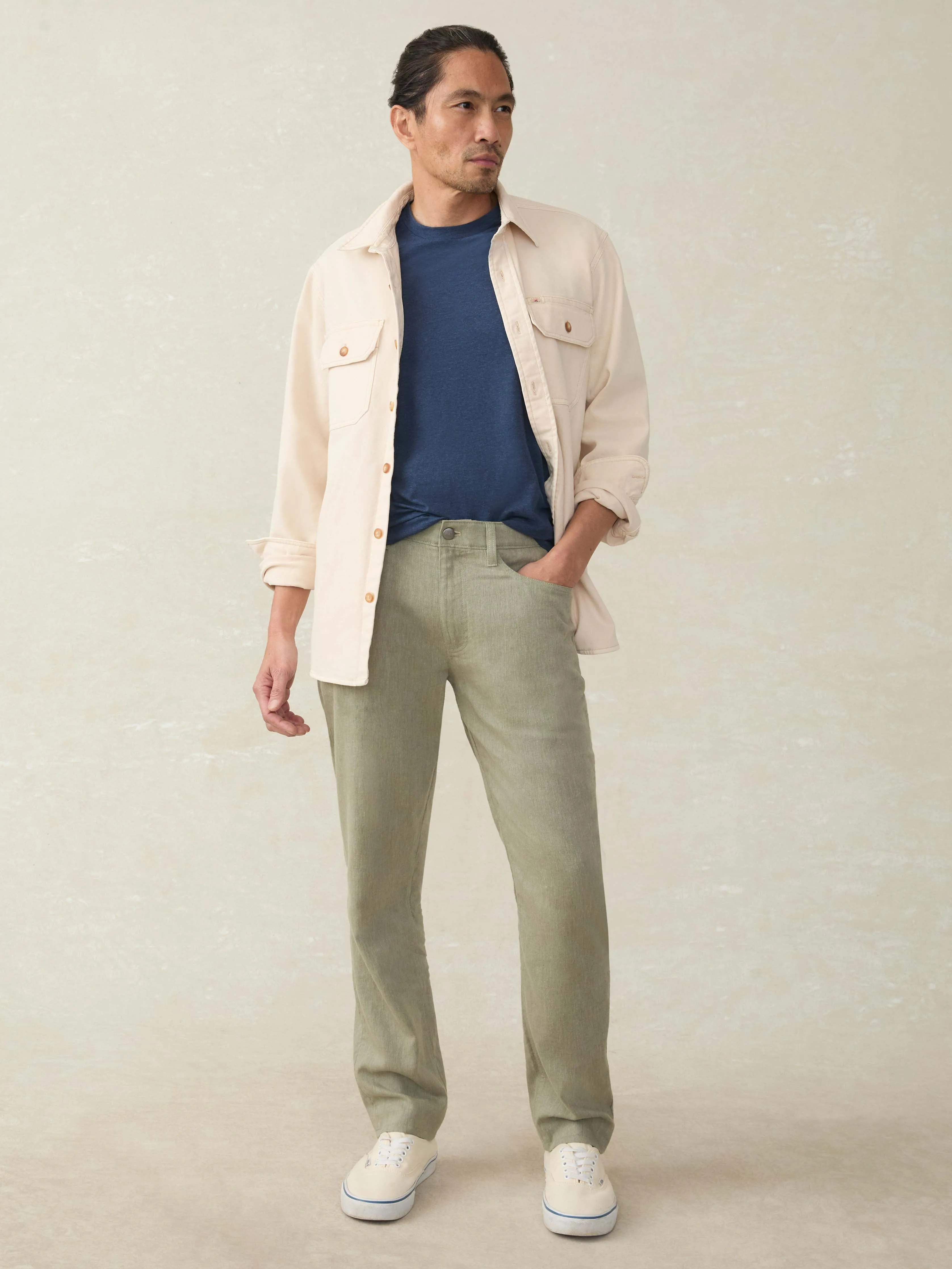 Movement™ Linen 5-Pocket Pant - Sage Cliff sold by Faherty product image thumbnail 5
