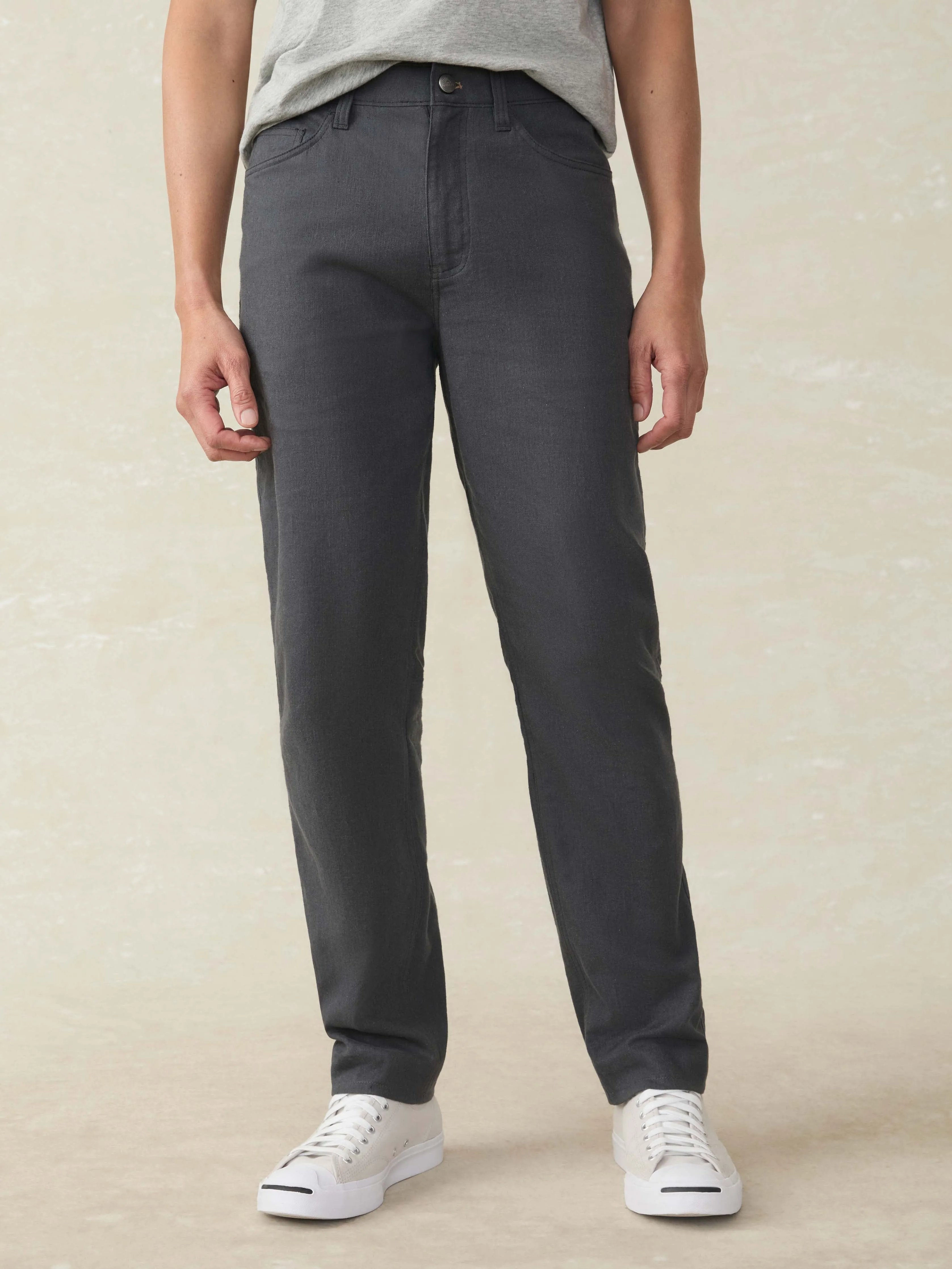 Movement™ Linen 5-Pocket Pant - Washed Black sold by Faherty