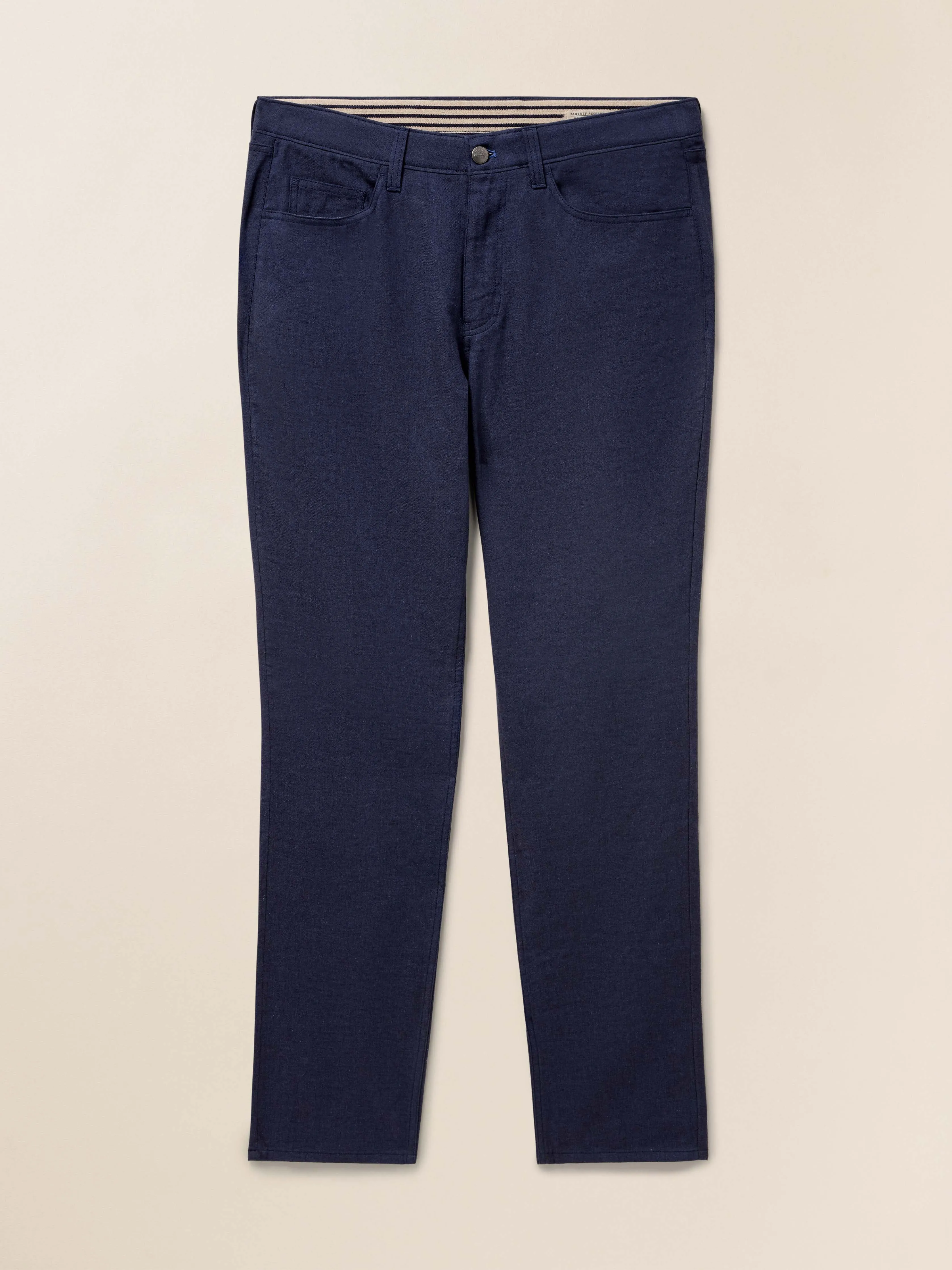 Movement™ Linen 5-Pocket Pant - Deep Sea Navy sold by Faherty