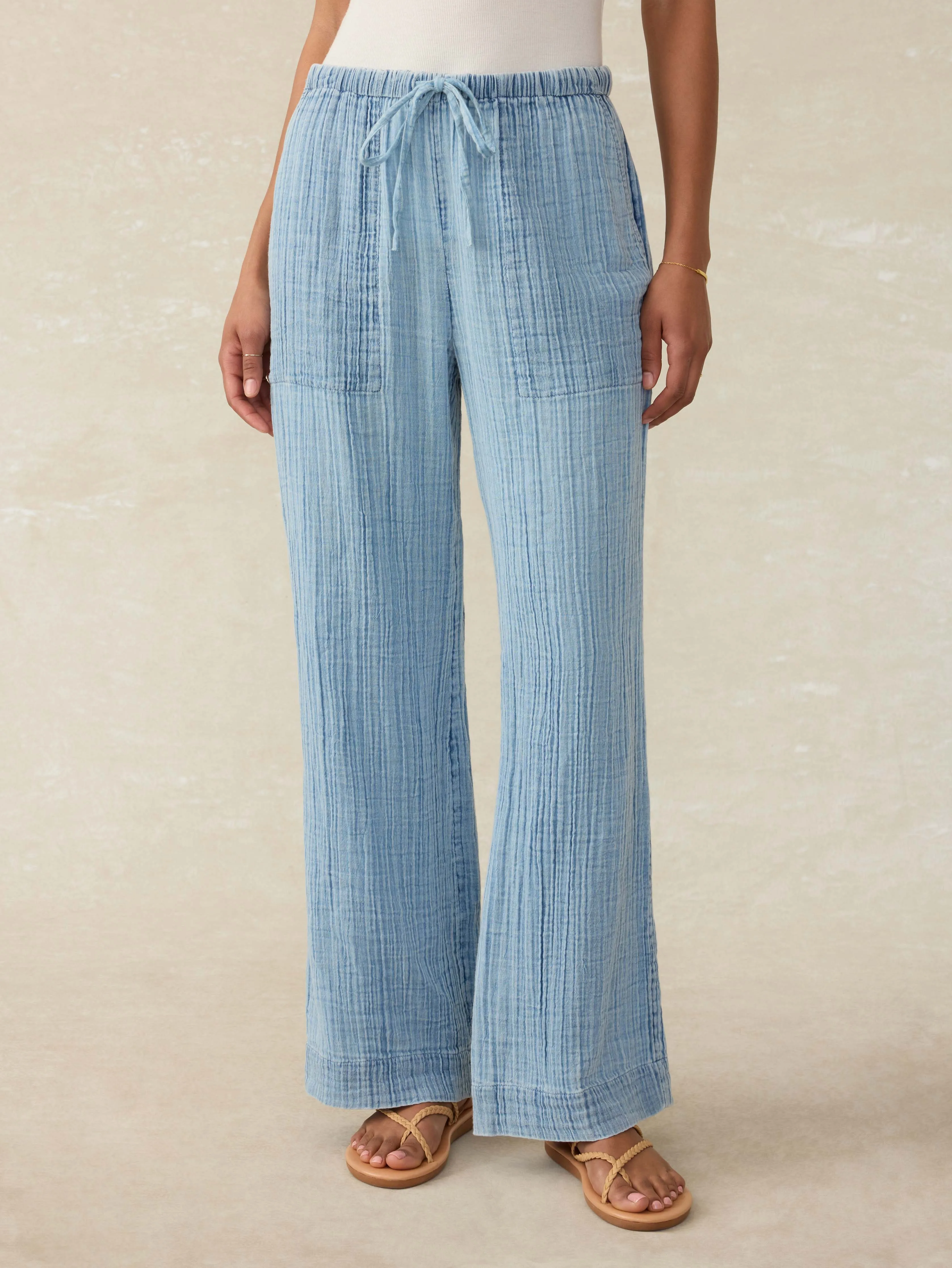 Laidback Gauze Pant - Light Indigo Wash sold by Faherty