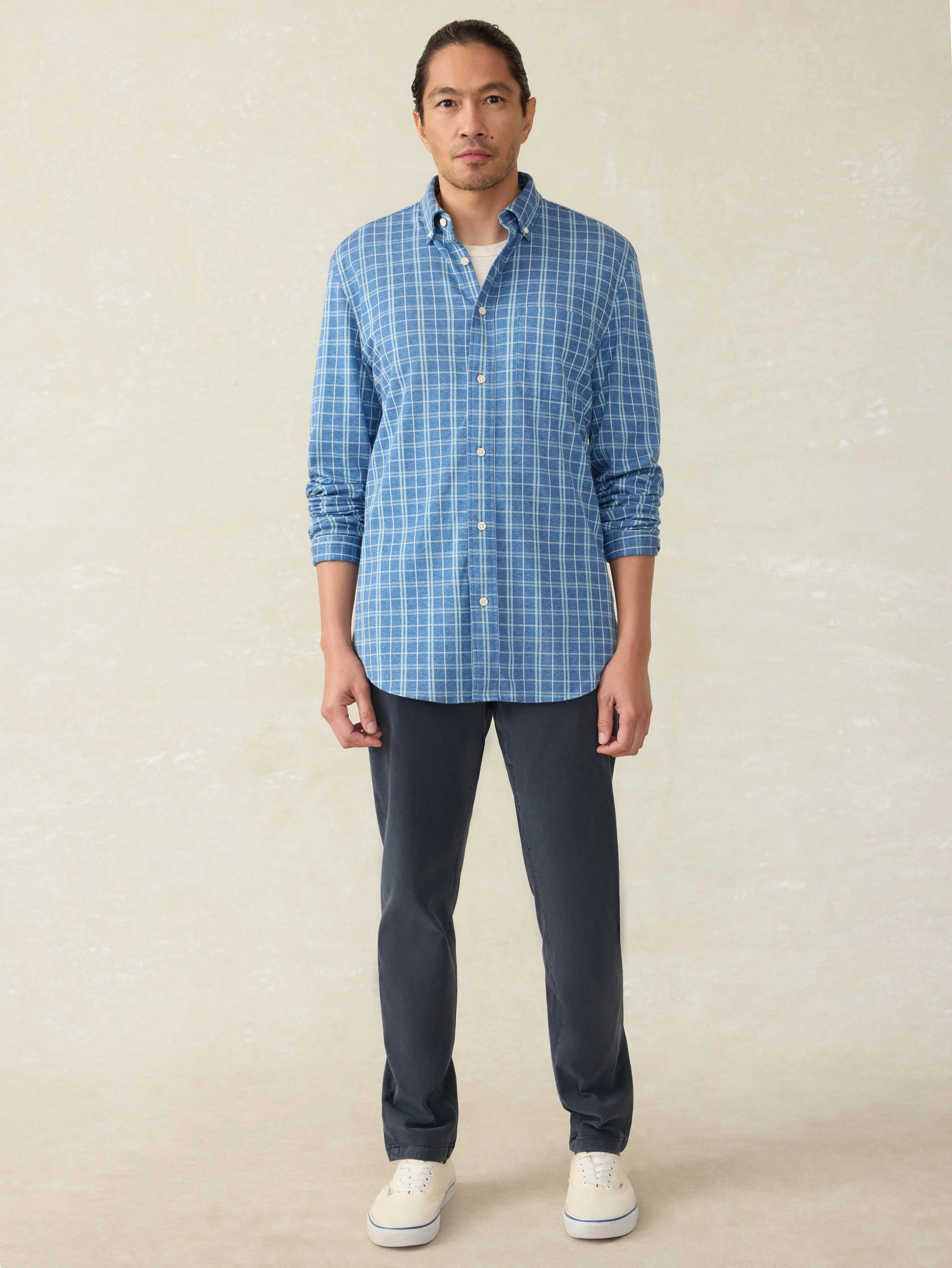 Coastline Knit Shirt - Ocean Sky Plaid sold by Faherty product image thumbnail 5