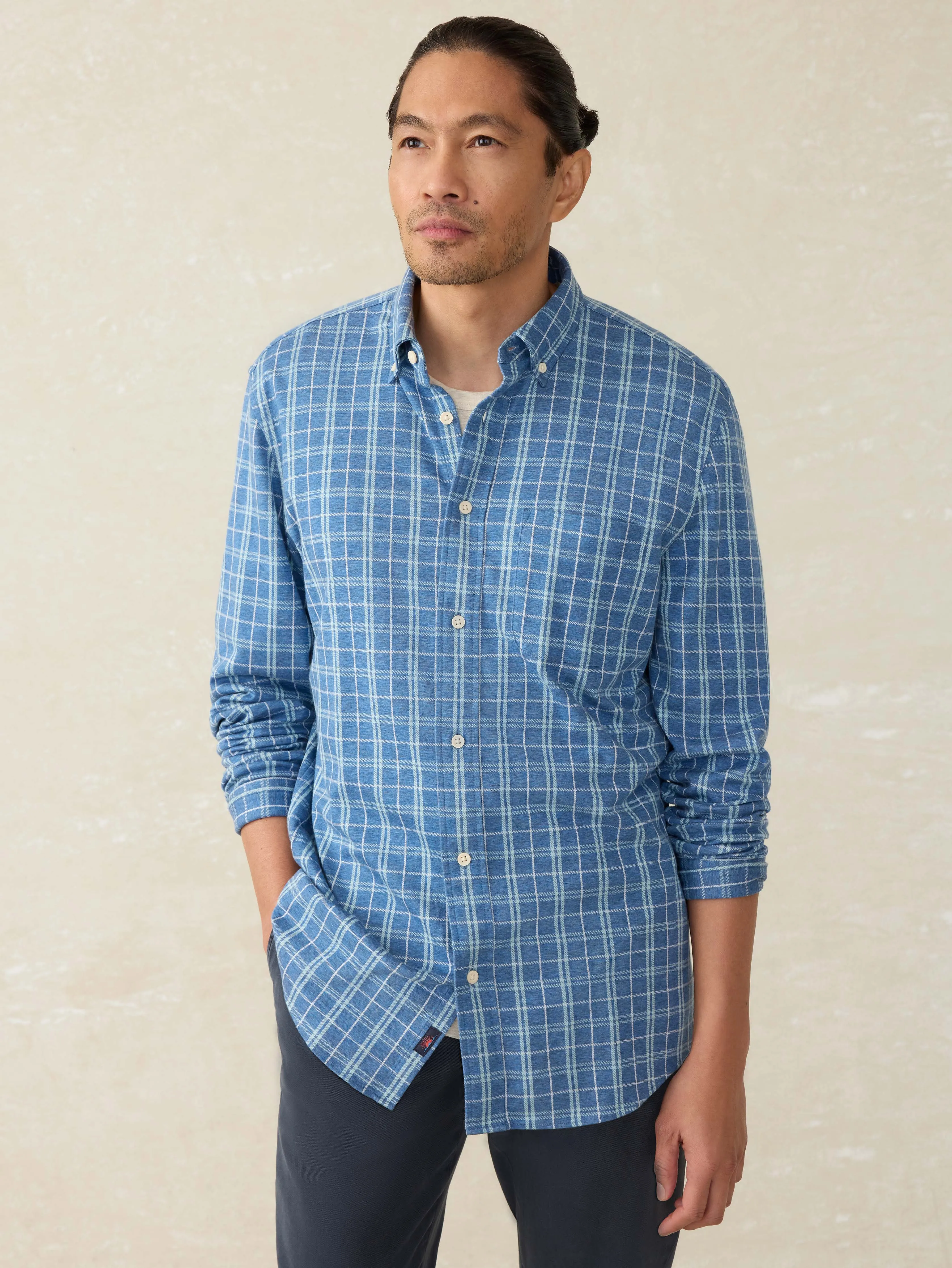 Coastline Knit Shirt - Ocean Sky Plaid sold by Faherty
