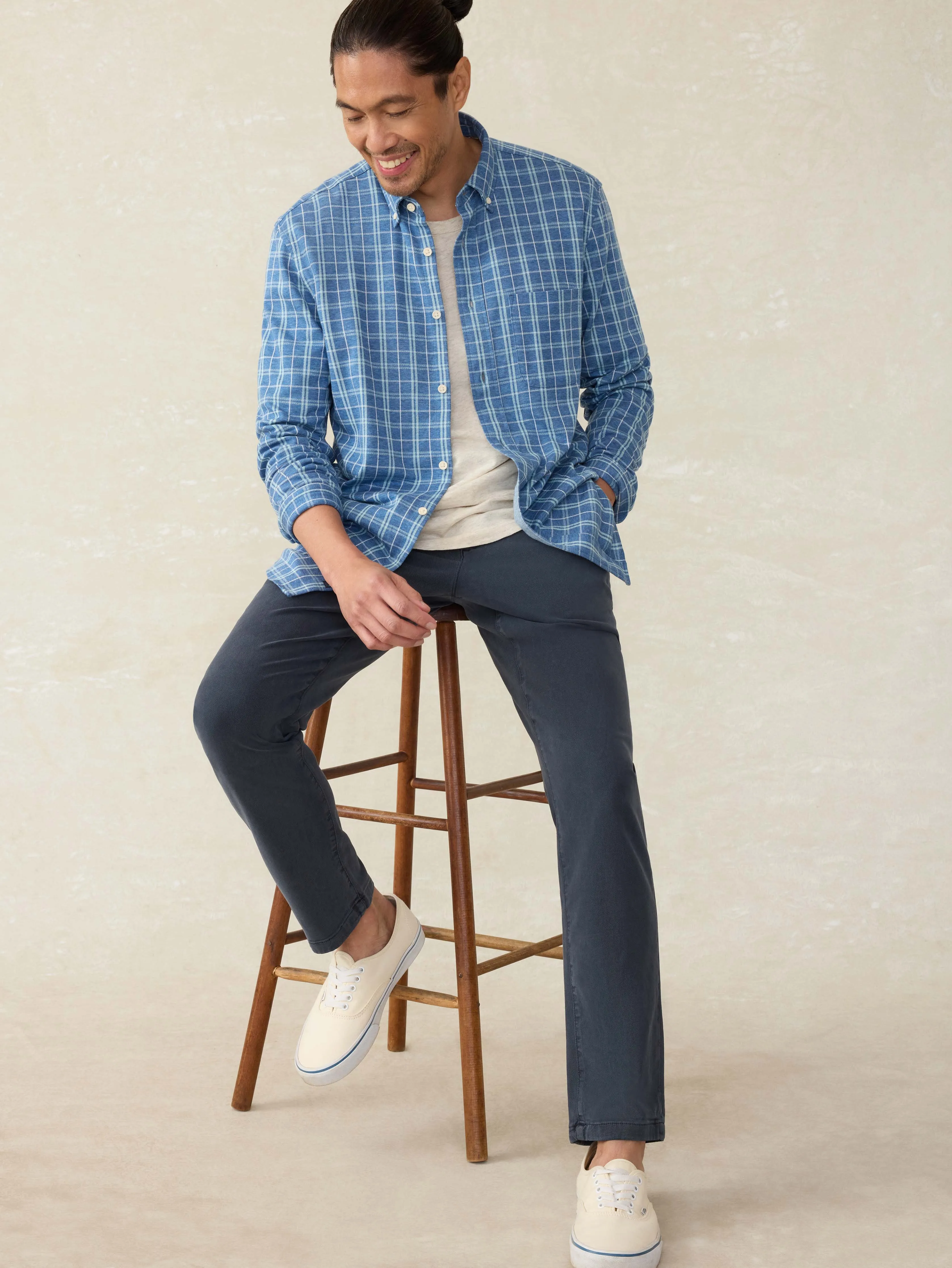 Coastline Knit Shirt - Ocean Sky Plaid sold by Faherty product image thumbnail 4