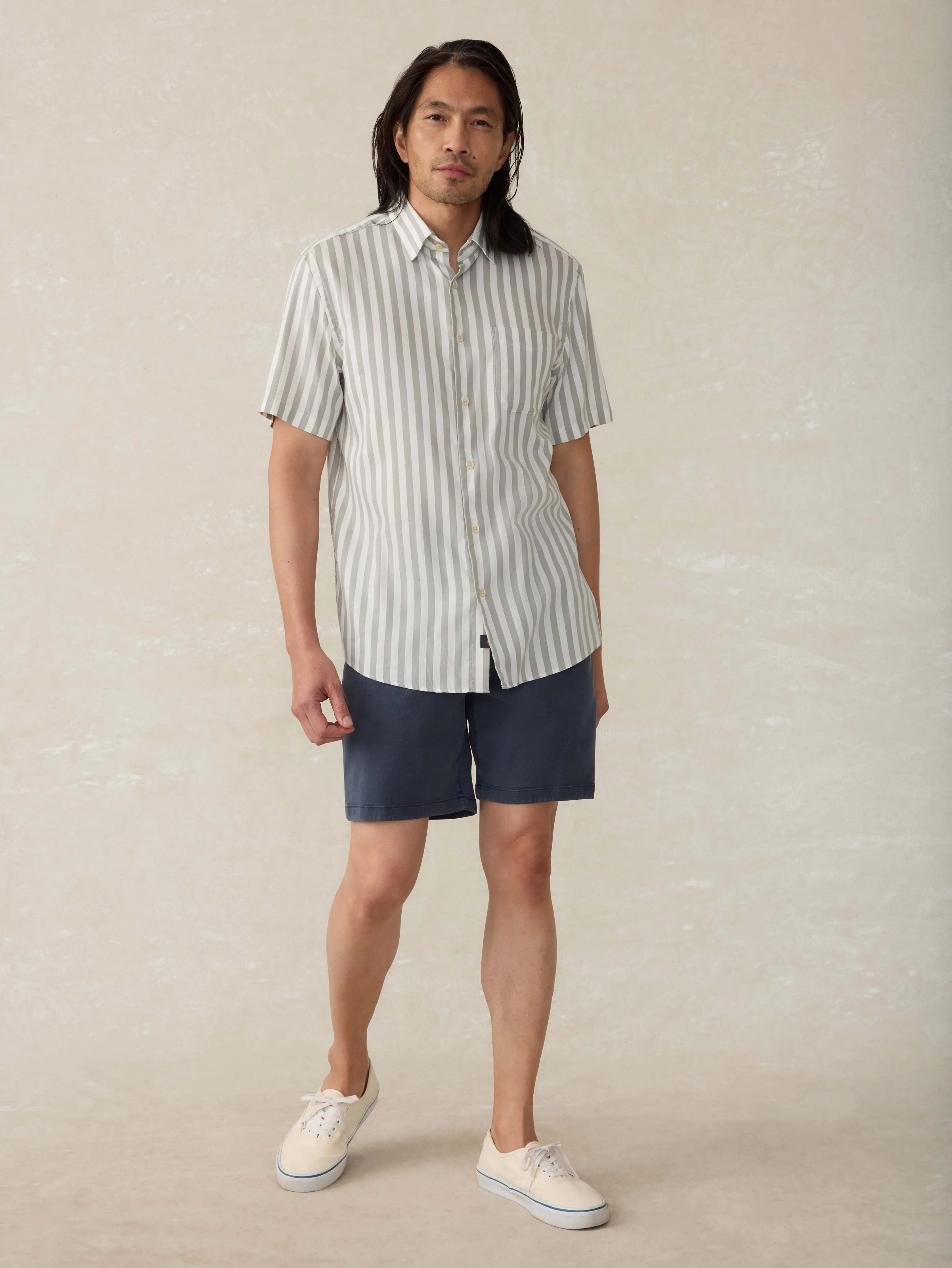 Short-Sleeve Movement™ Monterey Shirt - Clover Valley Stripe sold by Faherty product image thumbnail 5