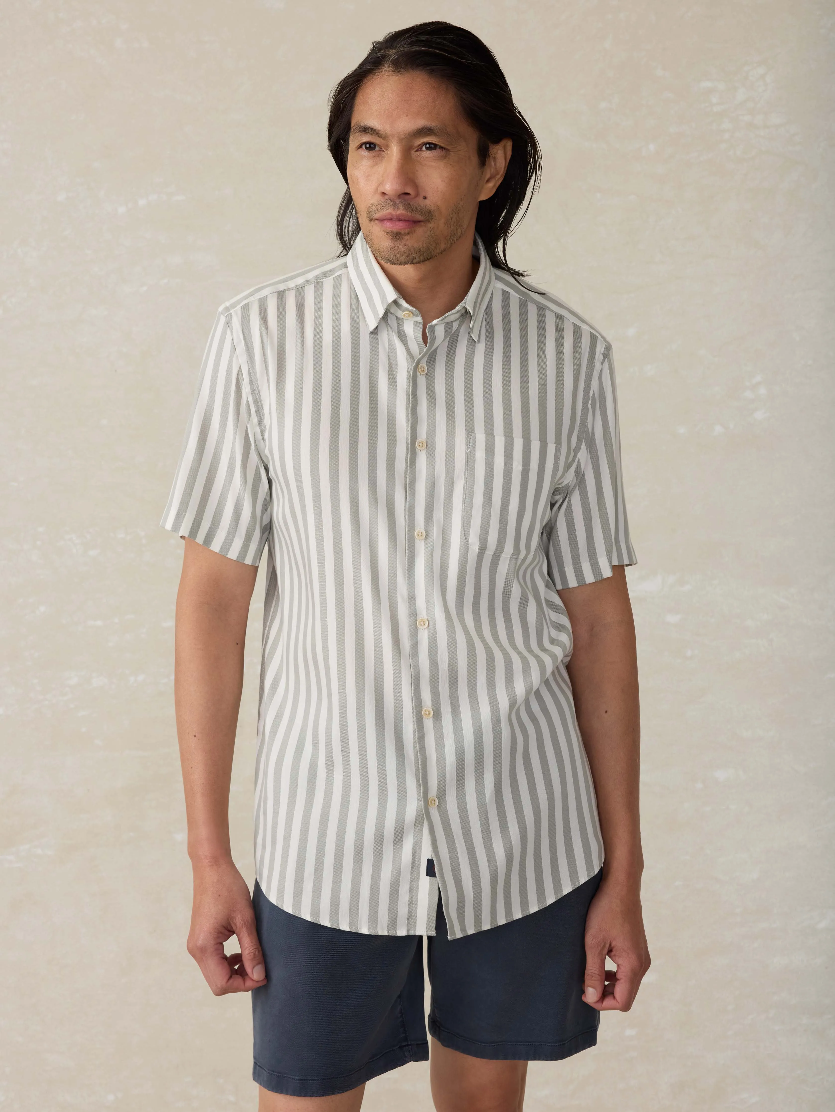 Short-Sleeve Movement™ Monterey Shirt - Clover Valley Stripe sold by Faherty product image thumbnail 4
