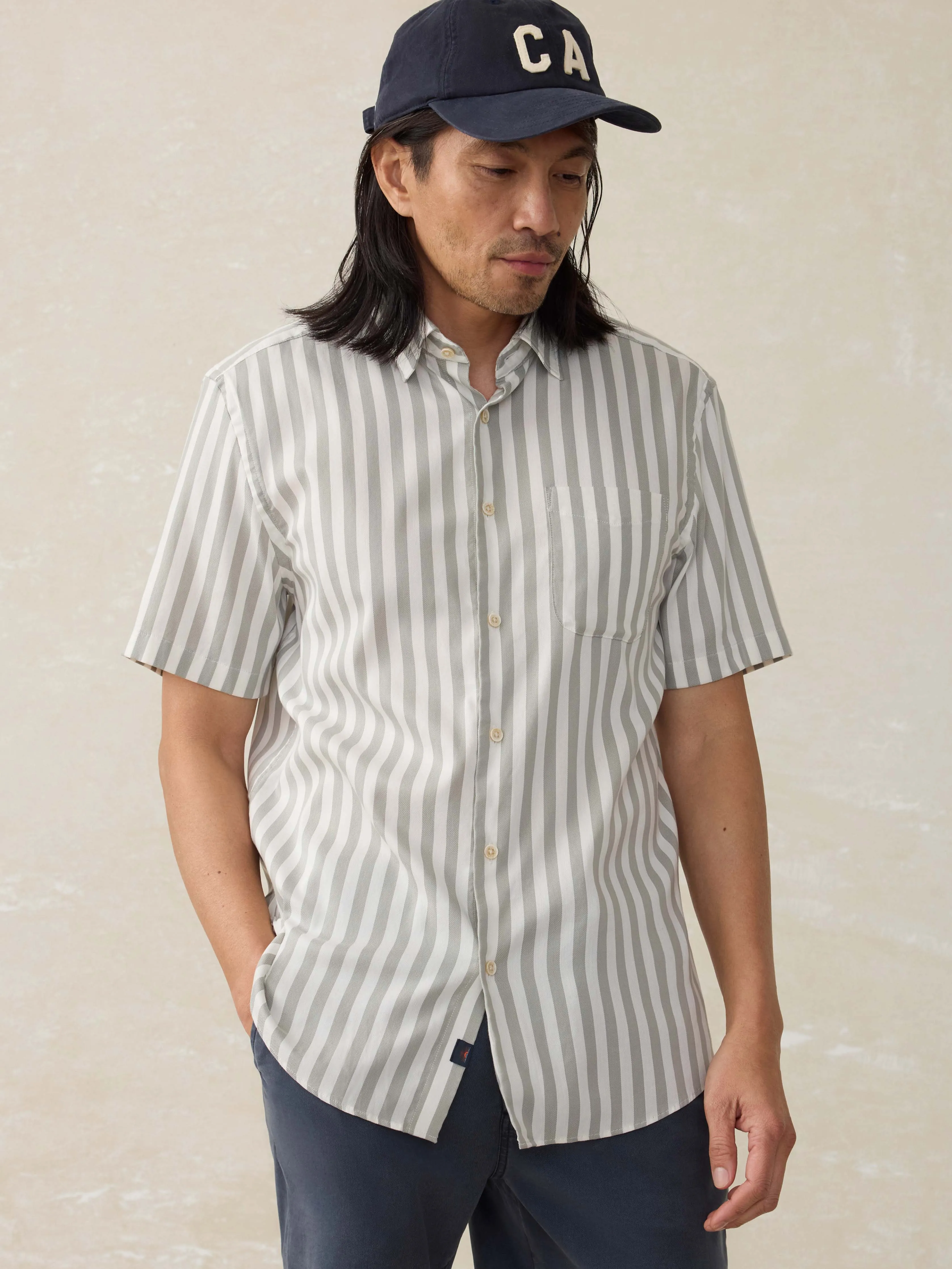 Short-Sleeve Movement™ Monterey Shirt - Clover Valley Stripe sold by Faherty product image thumbnail 3
