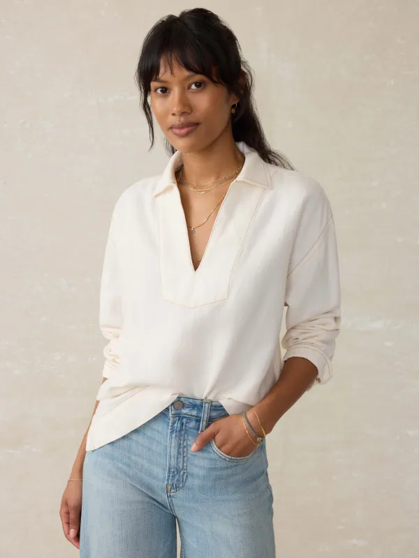 Linen Denim Sail Away Blouse - Egret sold by Faherty