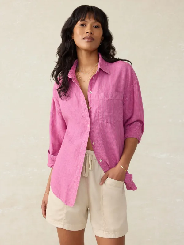 Laguna Linen Relaxed Shirt - Ibis Rose Stripe sold by Faherty