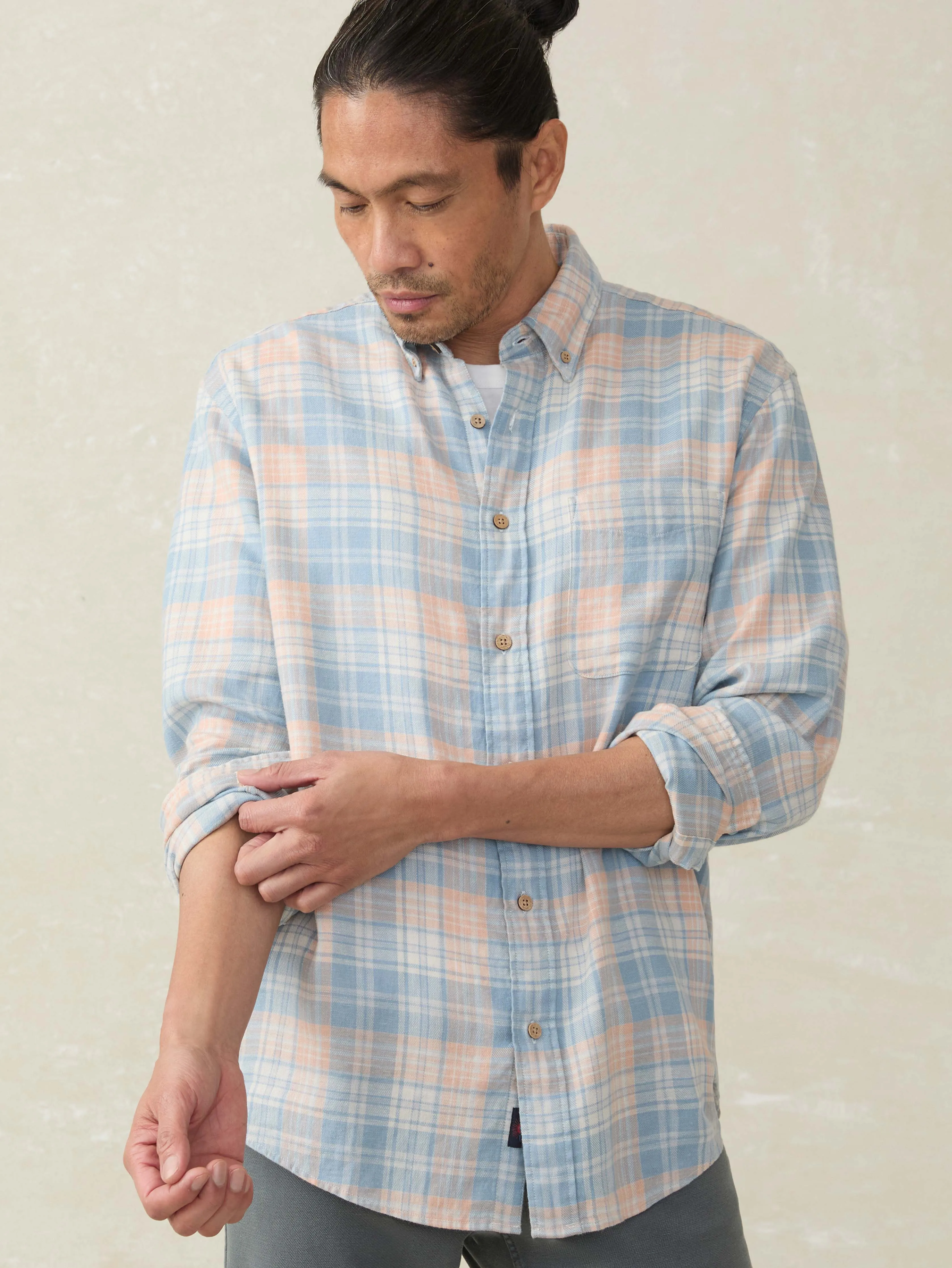 Long-Sleeve Breeze Shirt - Coral River Plaid sold by Faherty product image thumbnail 4