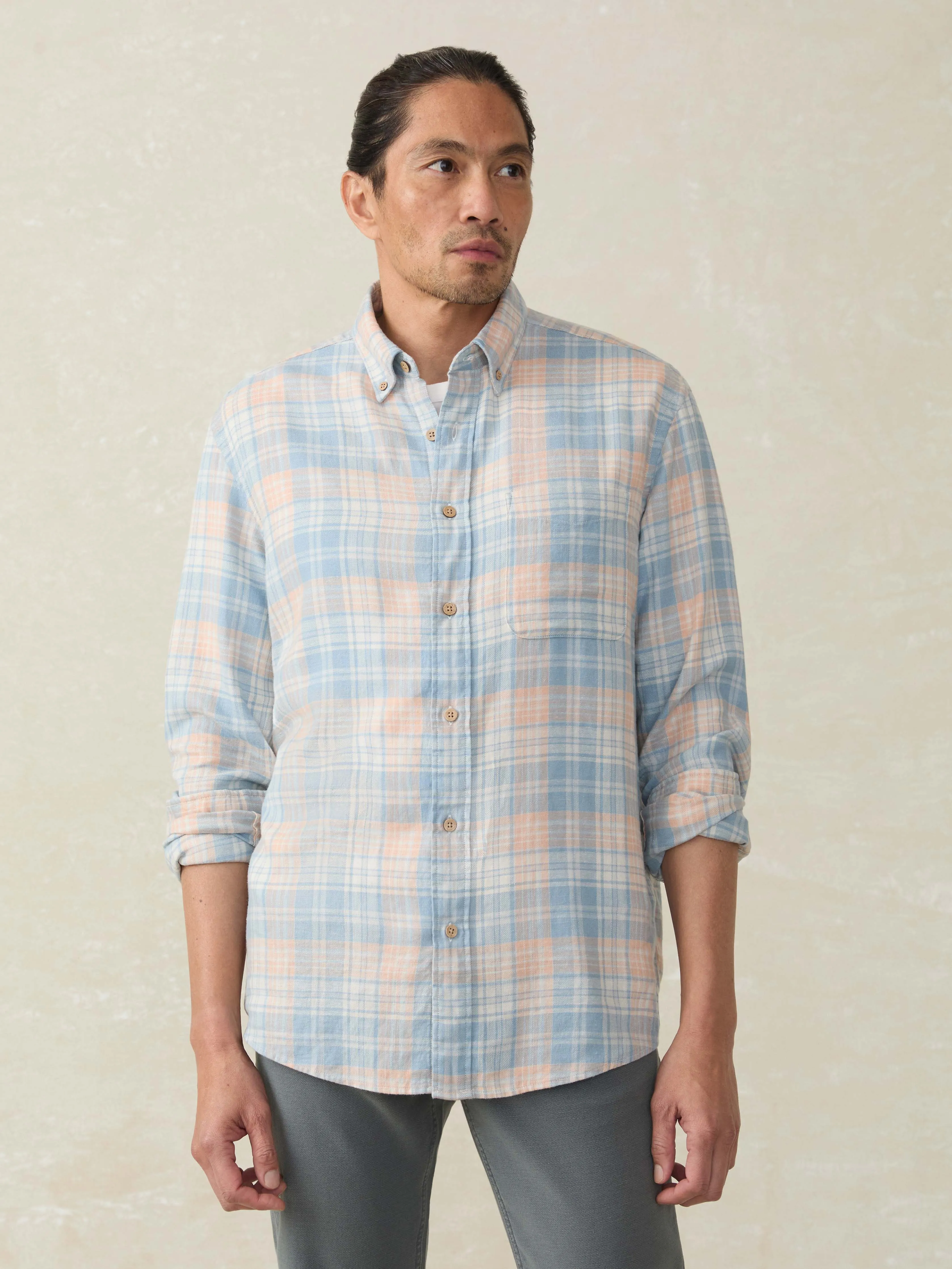 Long-Sleeve Breeze Shirt - Coral River Plaid sold by Faherty