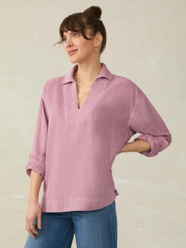 Linen Denim Sail Away Blouse - Weathered Orchid sold by Faherty