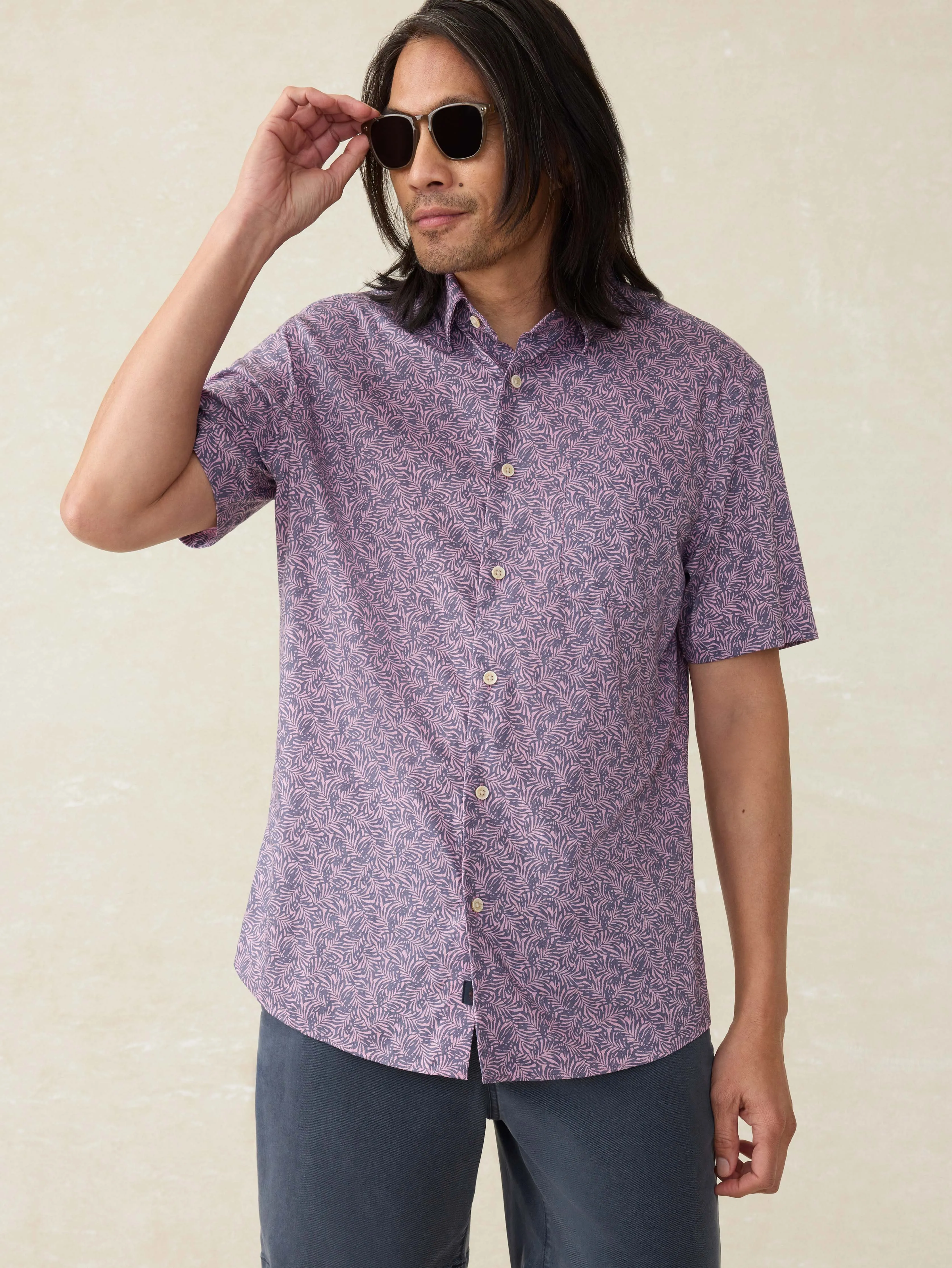 Short-Sleeve Movement™ Monterey Shirt - Lavender Sky Canopy sold by Faherty product image thumbnail 4