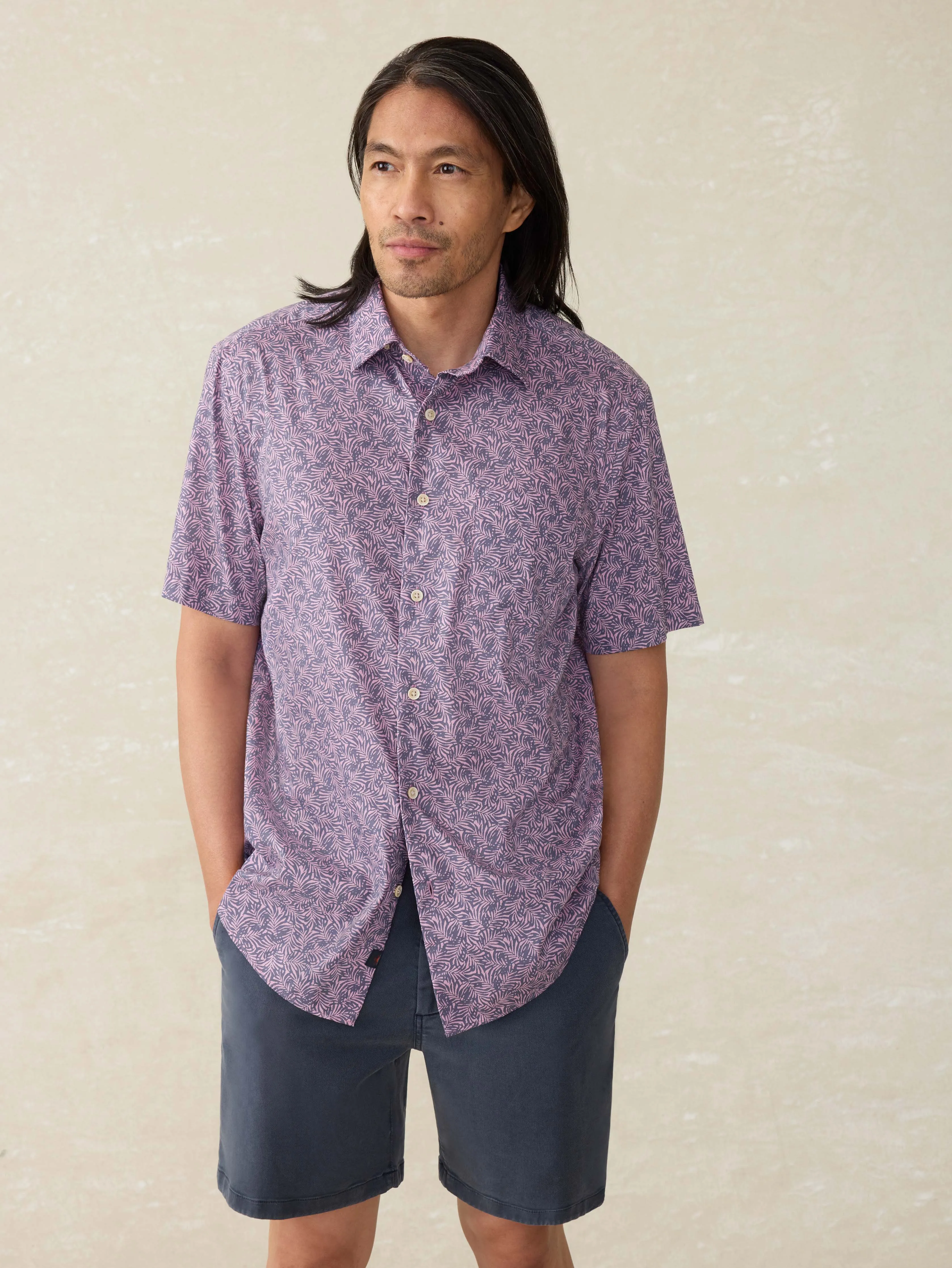 Short-Sleeve Movement™ Monterey Shirt - Lavender Sky Canopy sold by Faherty