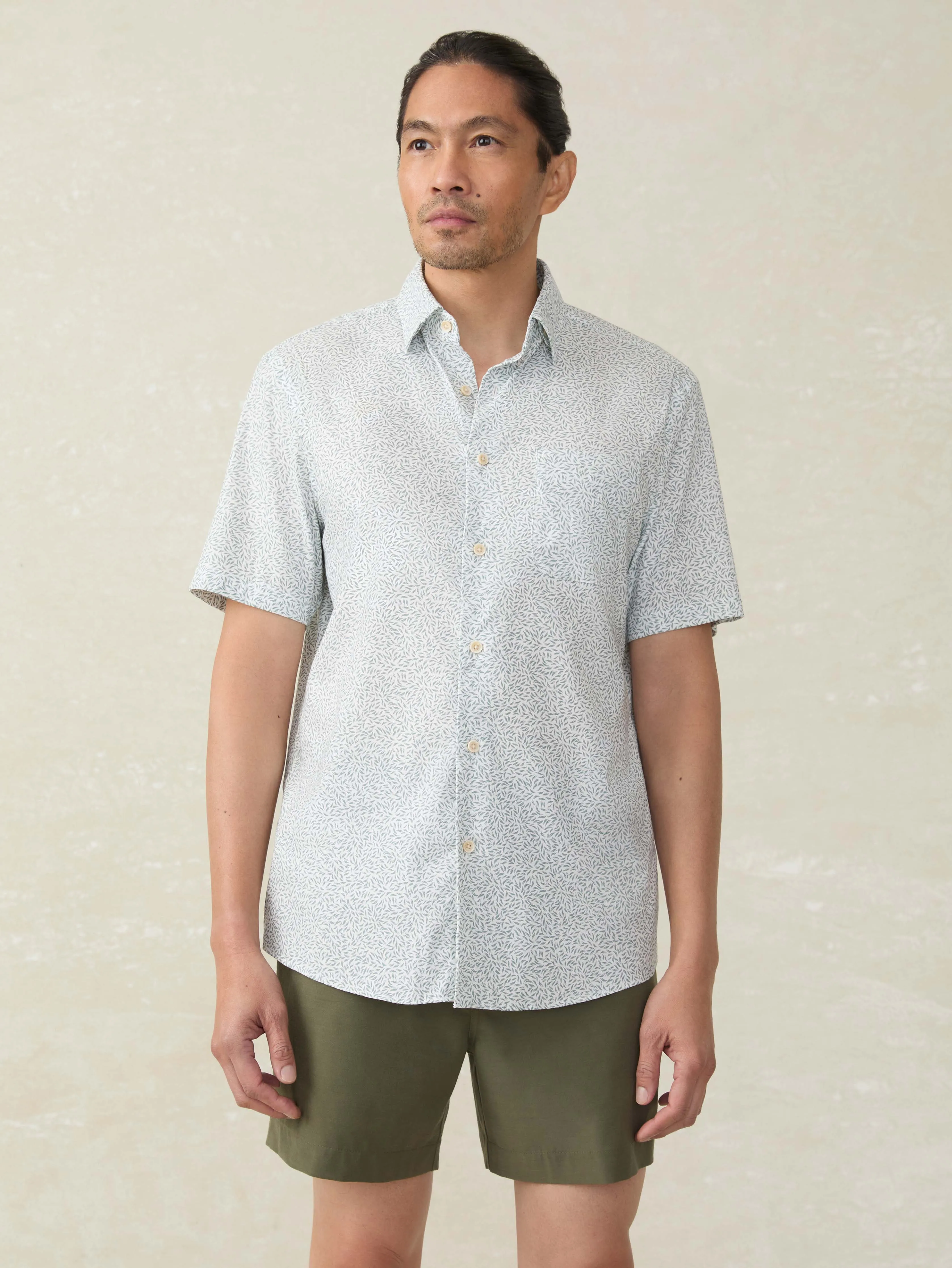 Short-Sleeve Movement Monterey Shirt - Sage Grove Foliage sold by Faherty