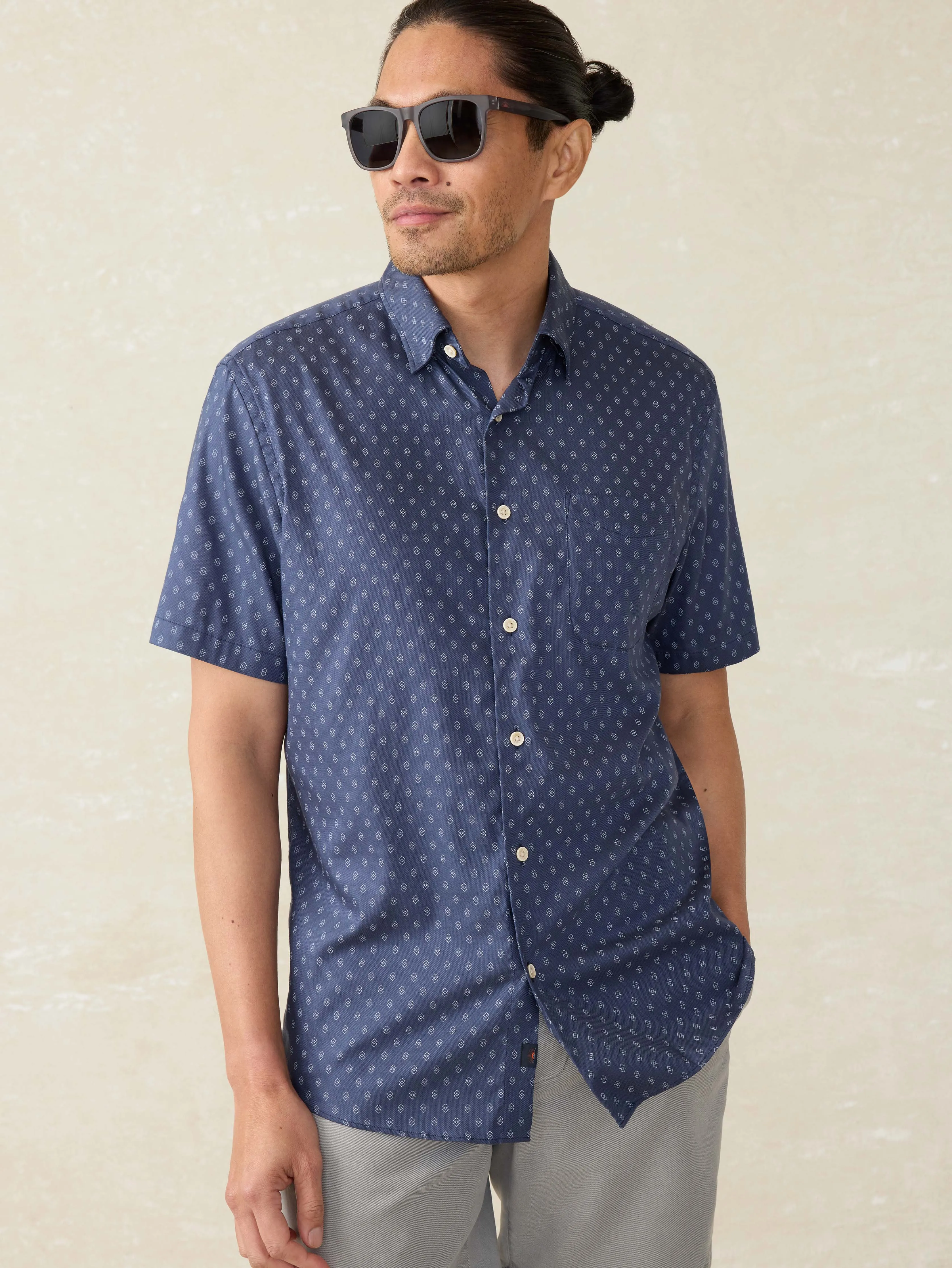Short-Sleeve Movement™ Monterey Shirt - Navy Dusk Diamond sold by Faherty