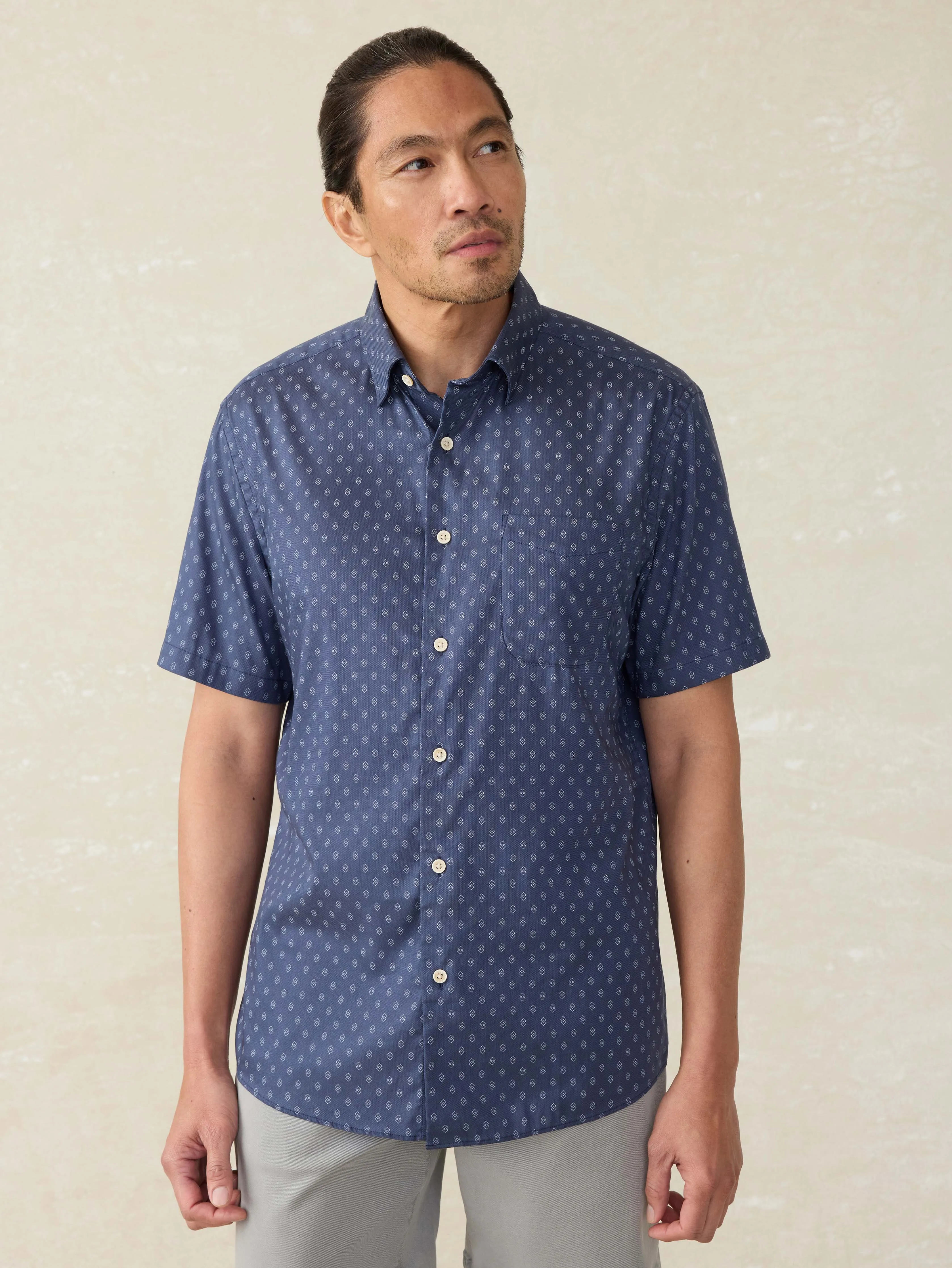 Short-Sleeve Movement™ Monterey Shirt - Navy Dusk Diamond sold by Faherty product image thumbnail 4