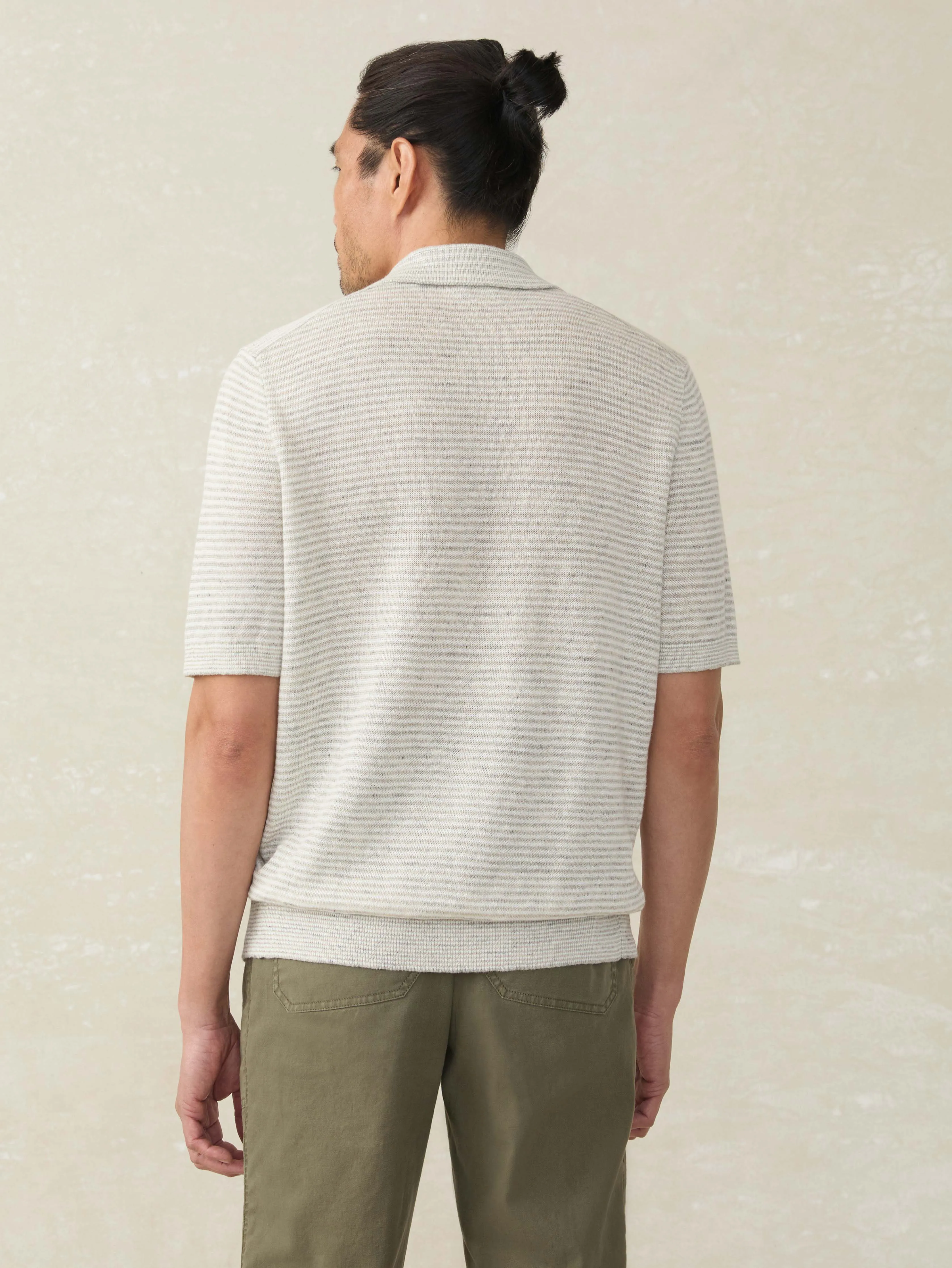 Short-Sleeve Linen Sweater Polo - Ivory Steel Feeder sold by Faherty product image thumbnail 3