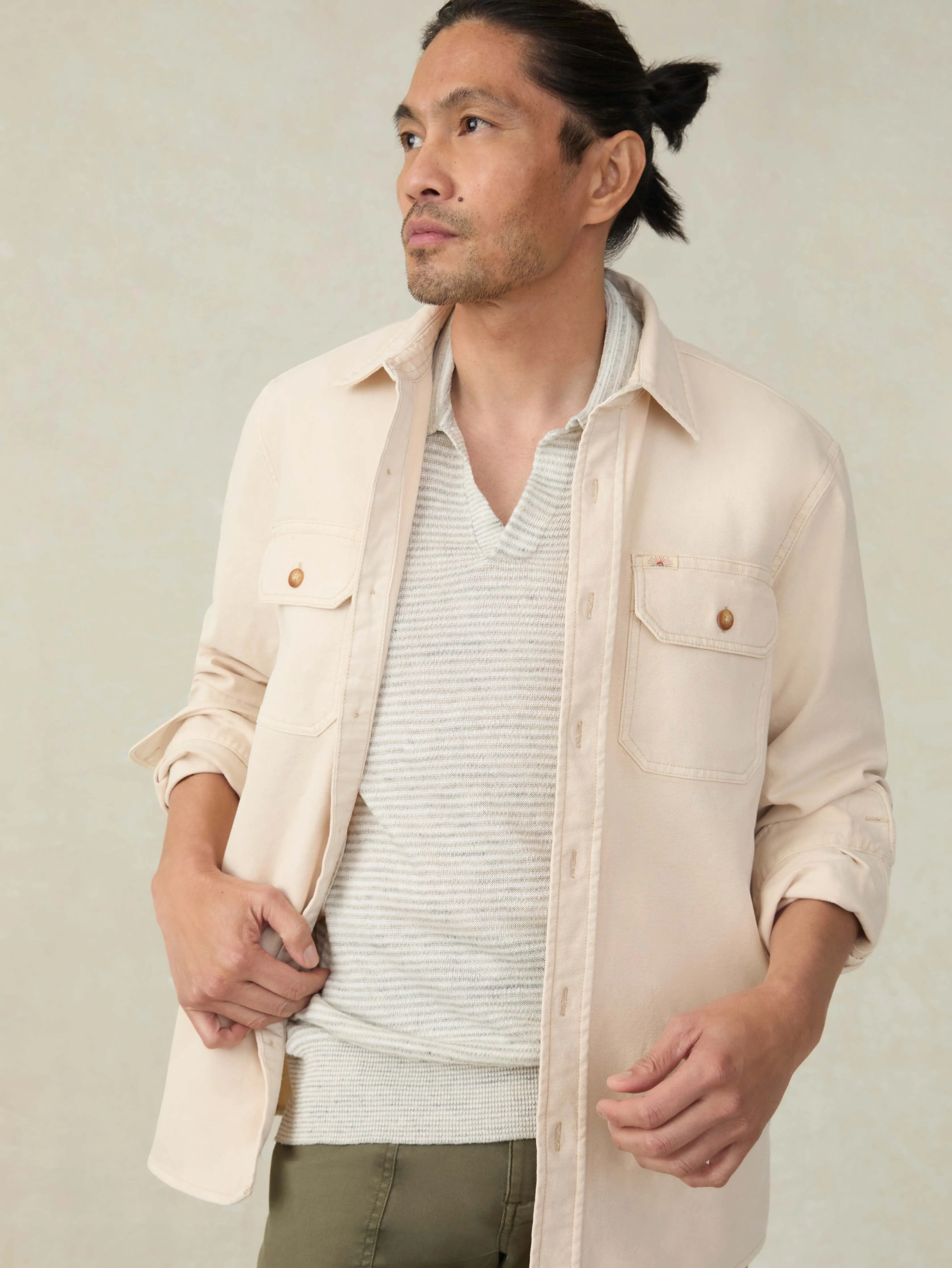 Short-Sleeve Linen Sweater Polo - Ivory Steel Feeder sold by Faherty product image thumbnail 4