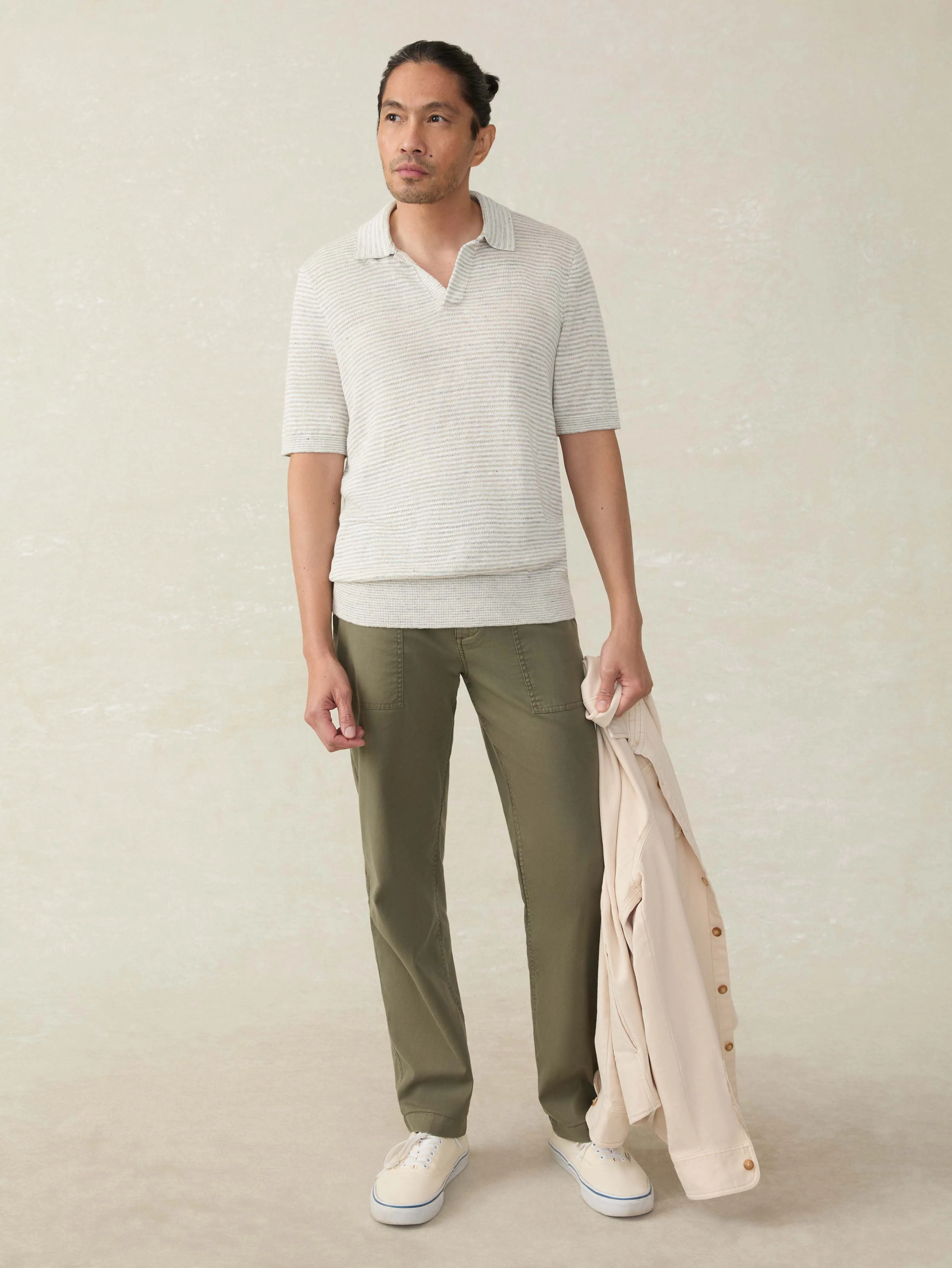 Short-Sleeve Linen Sweater Polo - Ivory Steel Feeder sold by Faherty product image thumbnail 5
