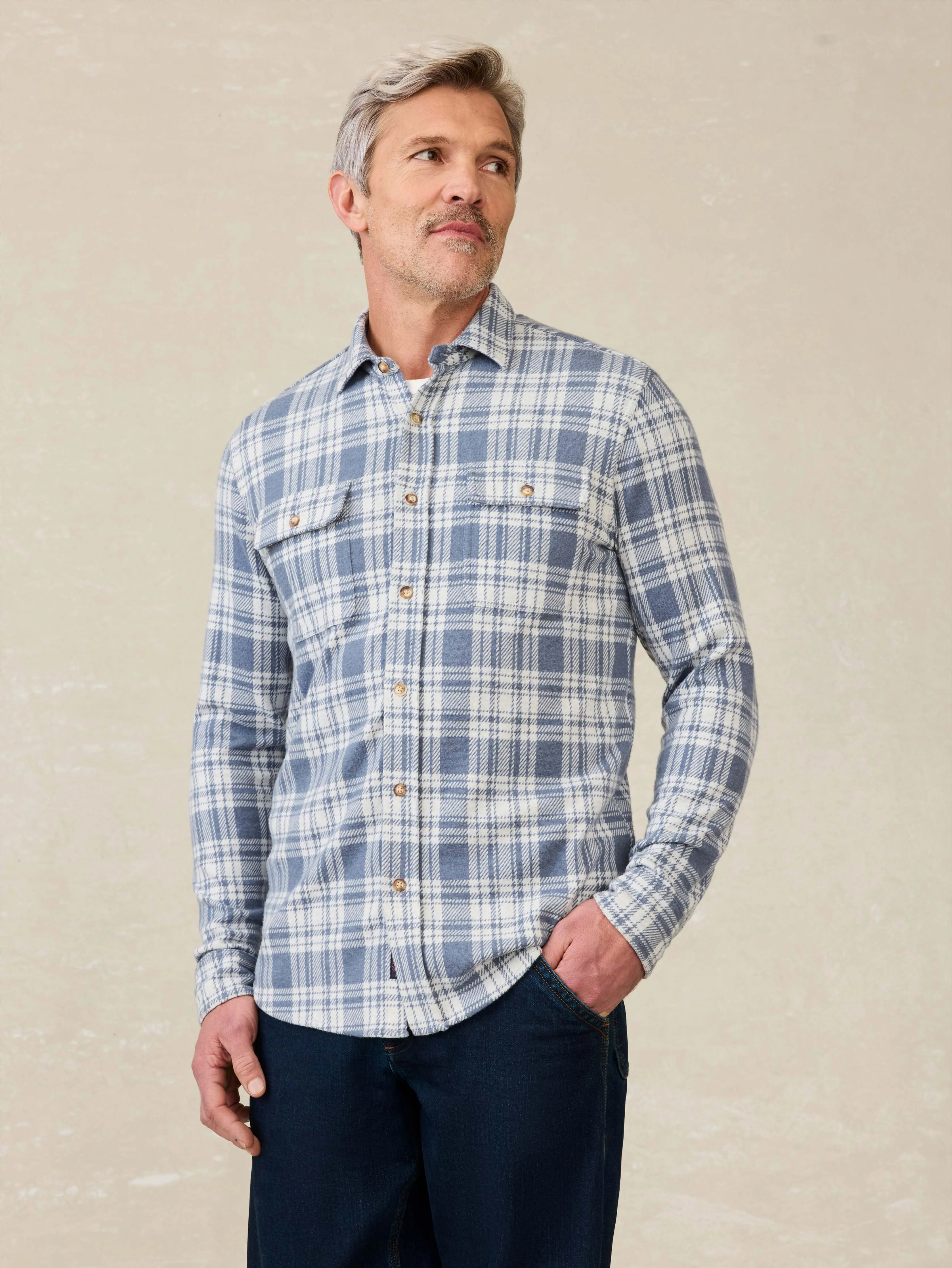 Legend™ Sweater Shirt - Aegean Sand Plaid sold by Faherty