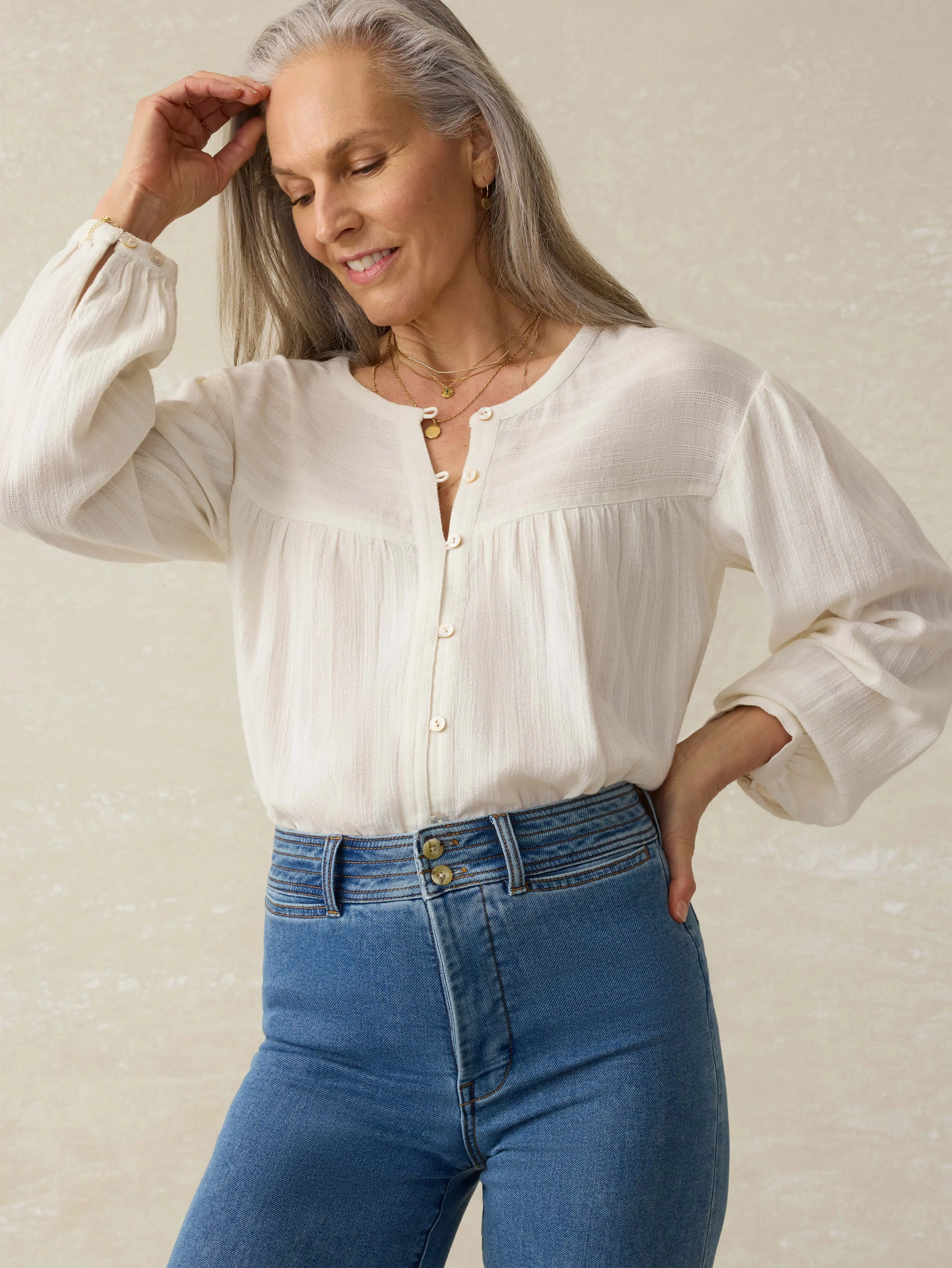 Lena Blouse - Egret sold by Faherty